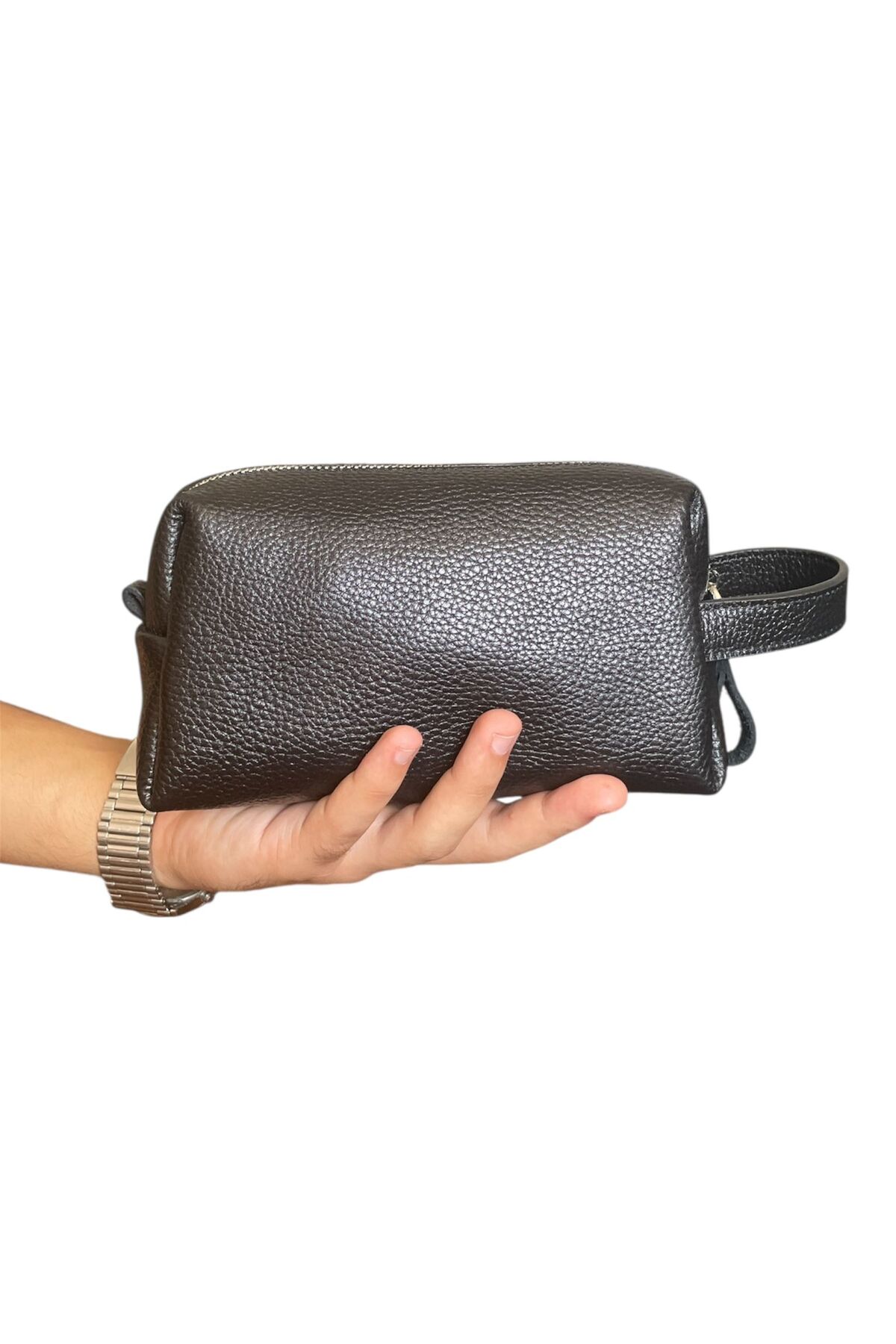 SANAT UNİSEX Hakiki Deri Portföy Clutch şık ve nazik Traş Kozmetik Bakım Ve Günlük El Çantası 19X9X10 görsel 3