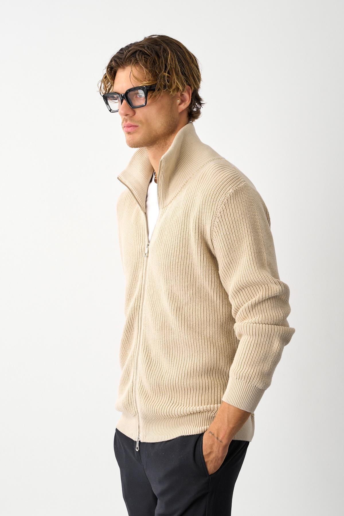 odelon  Erkek Regular Fit Selanik Örgü Pamuklu Fermuarlı Taş Triko Hırka - Görsel 5