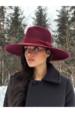 LAGRANZE Kadın Fötr Şapka – Geniş Siperli, Kaşe Kumaş, Kurdele Detaylı