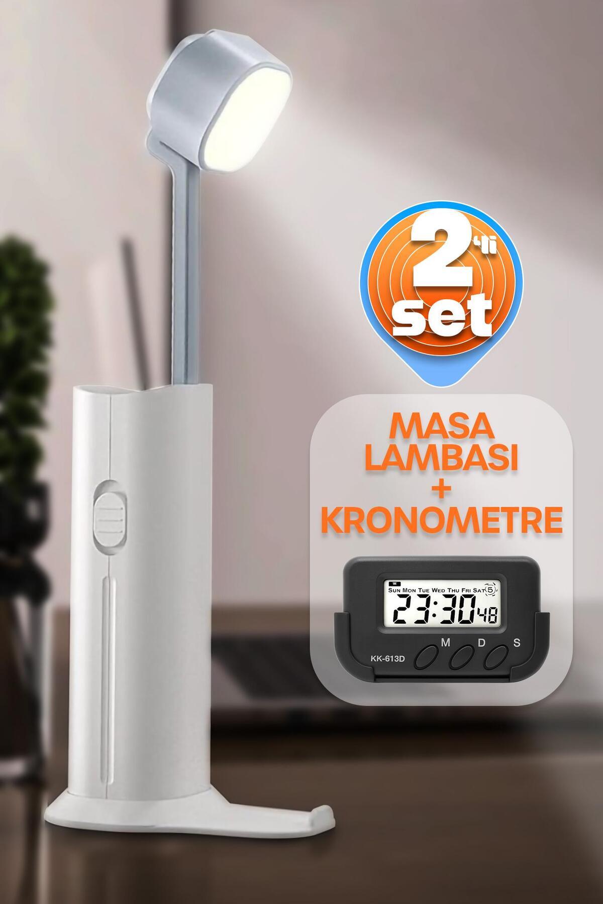 Telvesse 2li SET Şarjlı Masa Lambası + Kronometreli Öğrenci Saati Renk Ayarlı Ders Çalışma Okuma Lambası 975