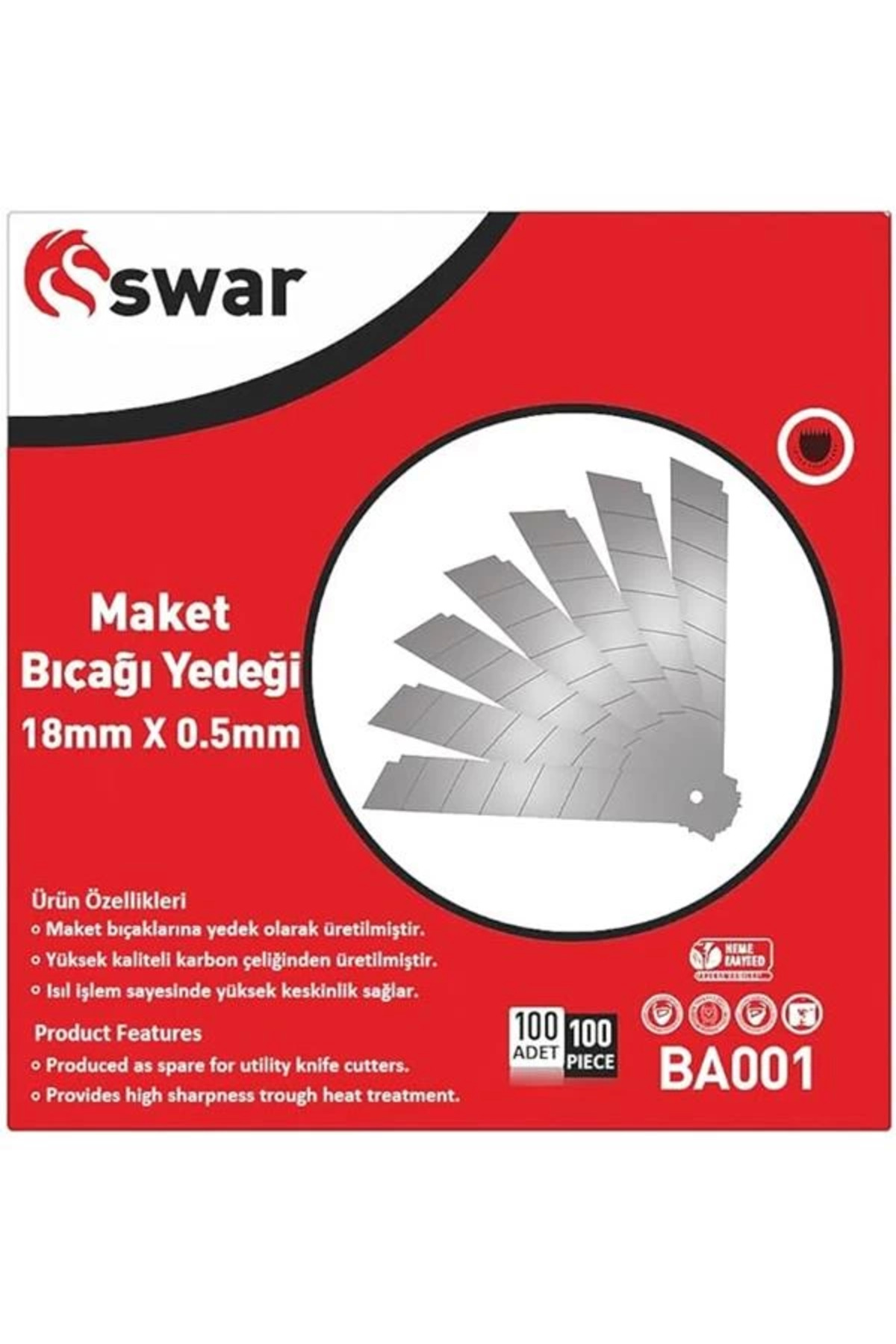 AyrStore Maket Bıçağı Yedeği, 18 mm x 0,5 mm, Karbon Çelik, Ultra Keskin, Dayanıklı Uç, 7 Kırımlı