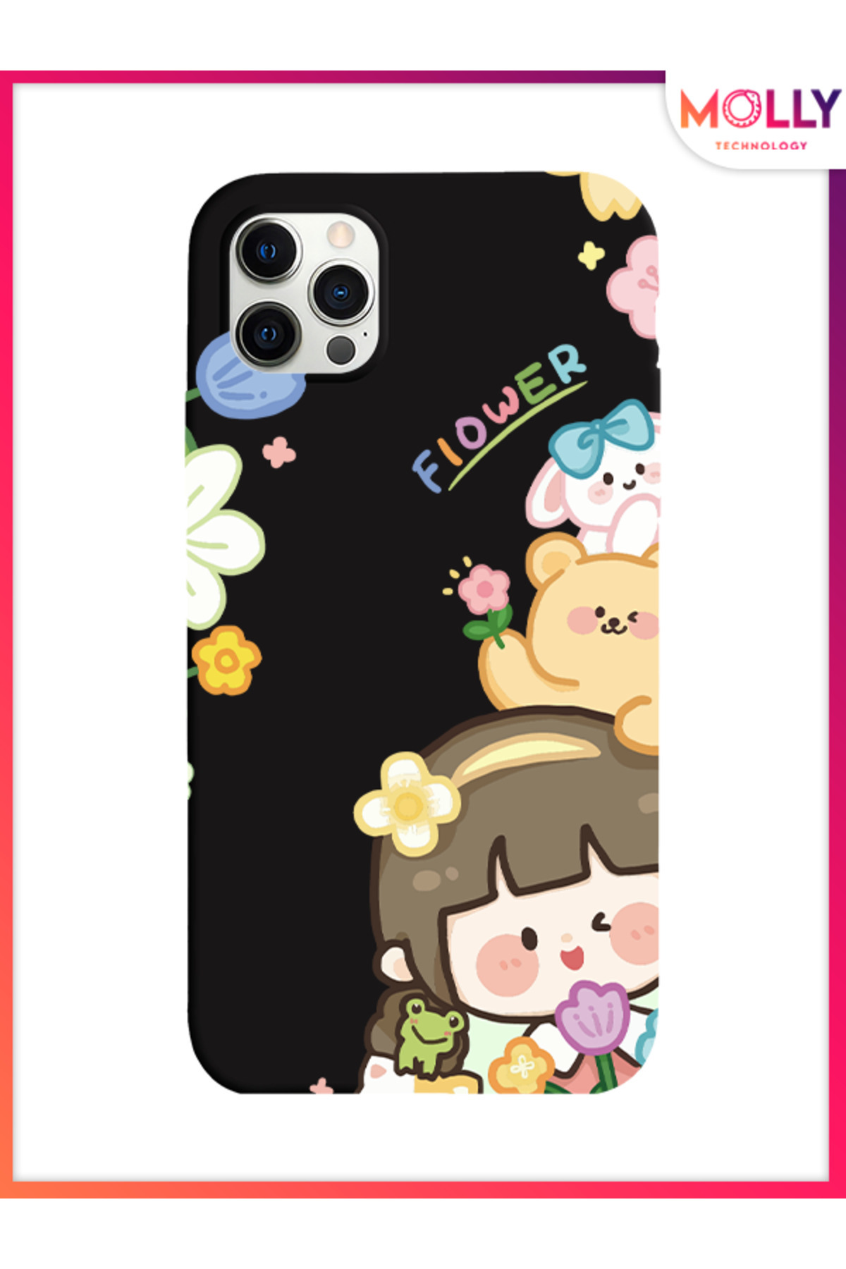 Molly-Black Bloom Pattern Silicone Case for iPhone 11 Pro 1