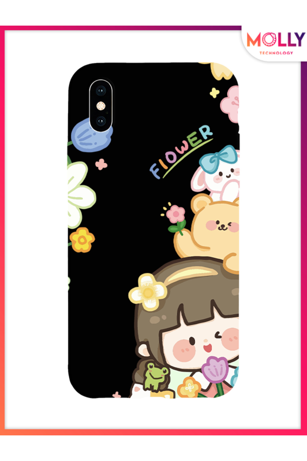Molly-Black Bloom Pattern Silicone Case for iPhone XS Max 1