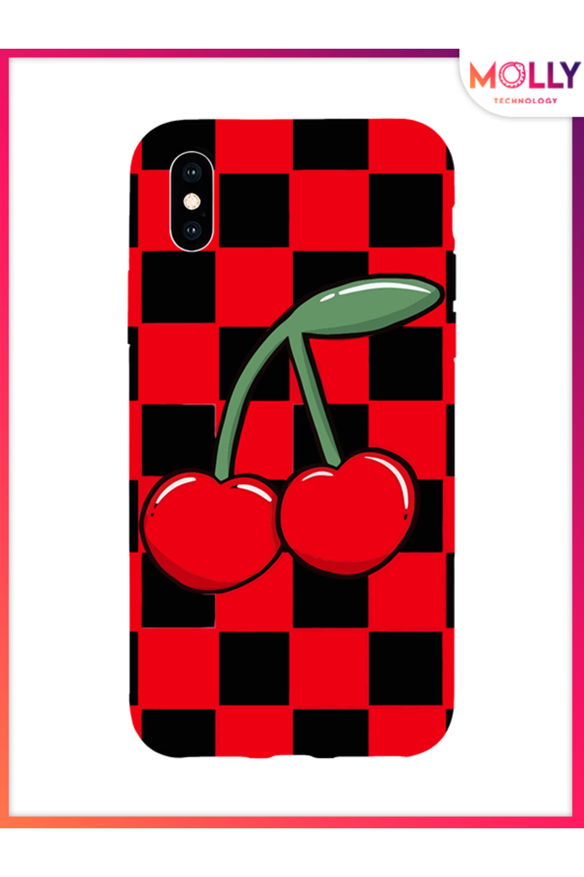 Molly-Black Cherry Pop Pattern Silicone Case for iPhone XS Max 1