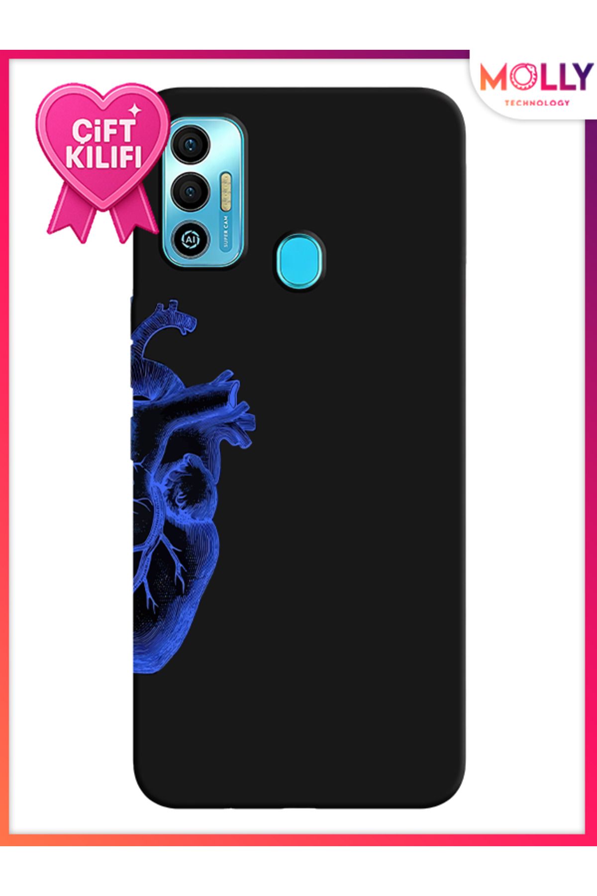 Molly-Black Blue Heart Pattern Silicone Case for Tecno Spark 7t 1