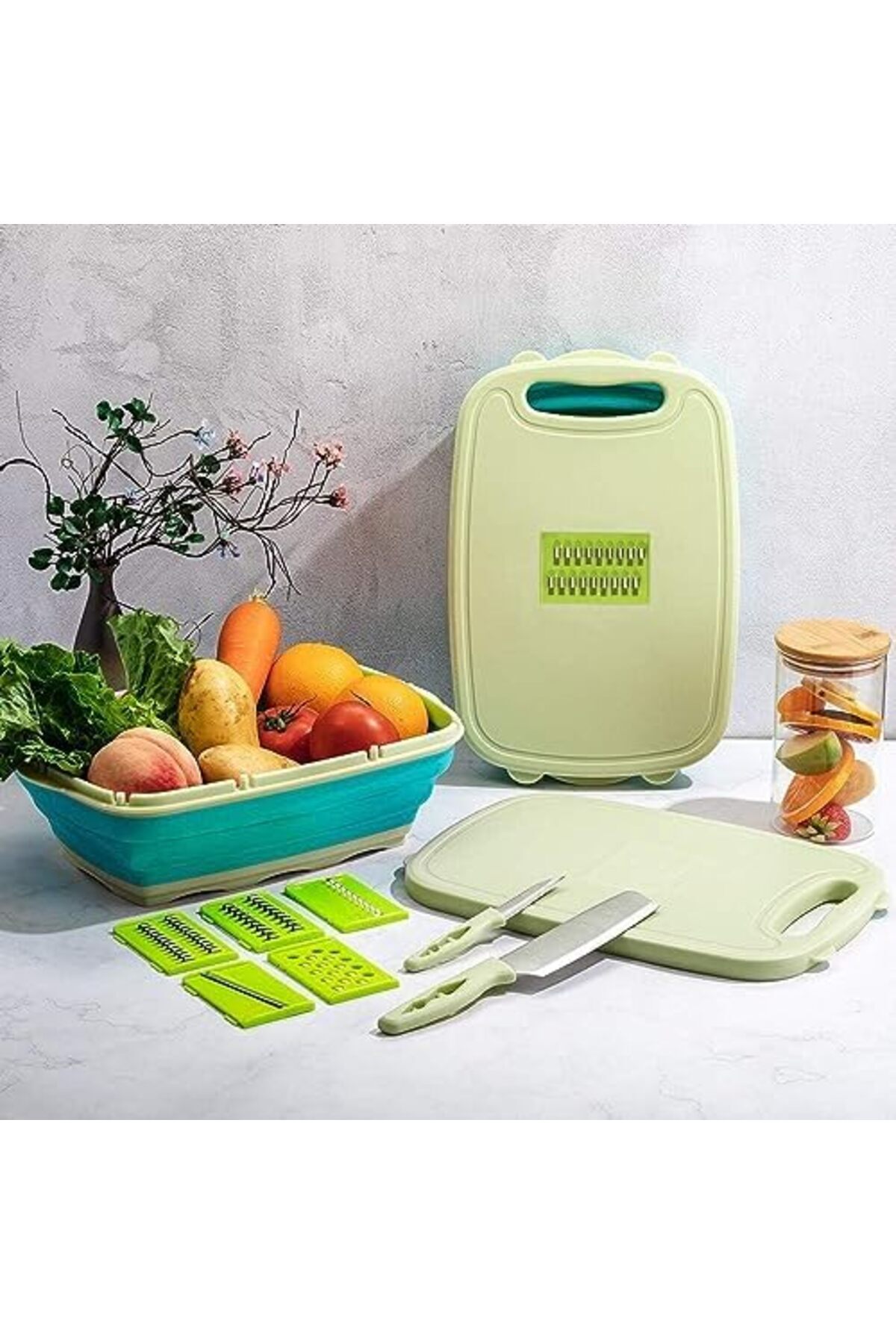 mastergold-Foldable Silicone Cutting Board with Multi-functional Design 9-in-1 with 5 Fruit and Vegetable Cutti 8