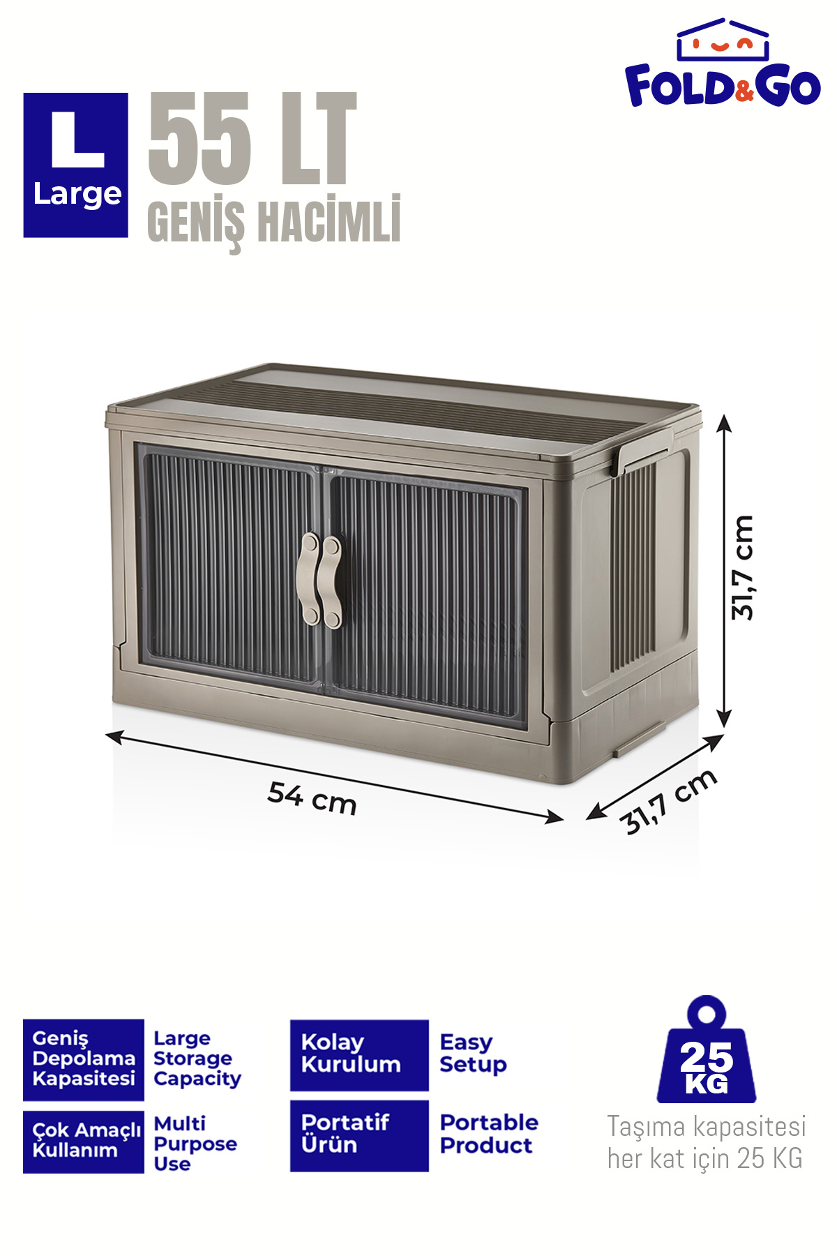 Fold&Go-55Lt Portable Organizer Cabinet ”Soil” Multi-Purpose Magnetic Cover Folding Stackable 2