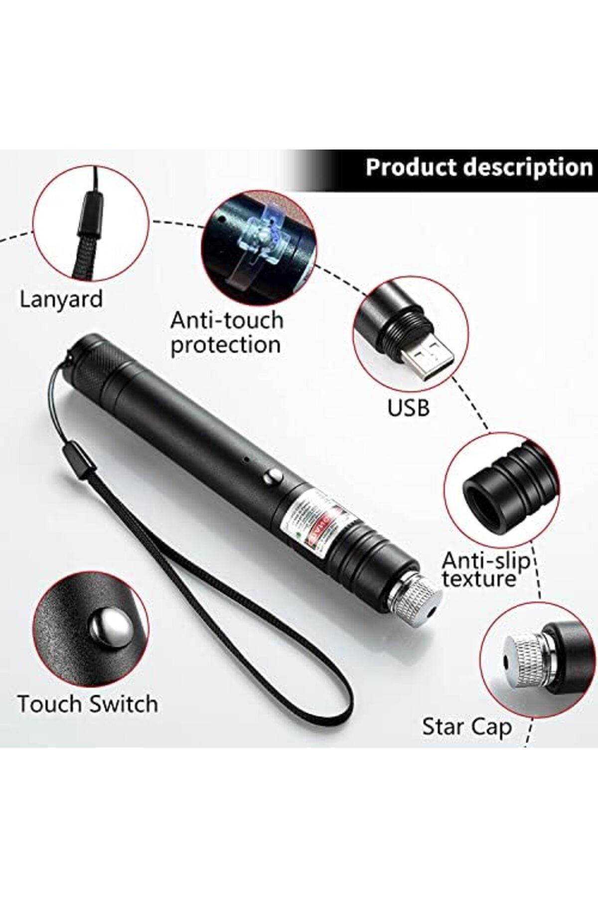 Generic-High Power Red Laser Pointer Pen, Tactical Rechargeable Pointer, Interactive Cat Laser Toy with USB 4