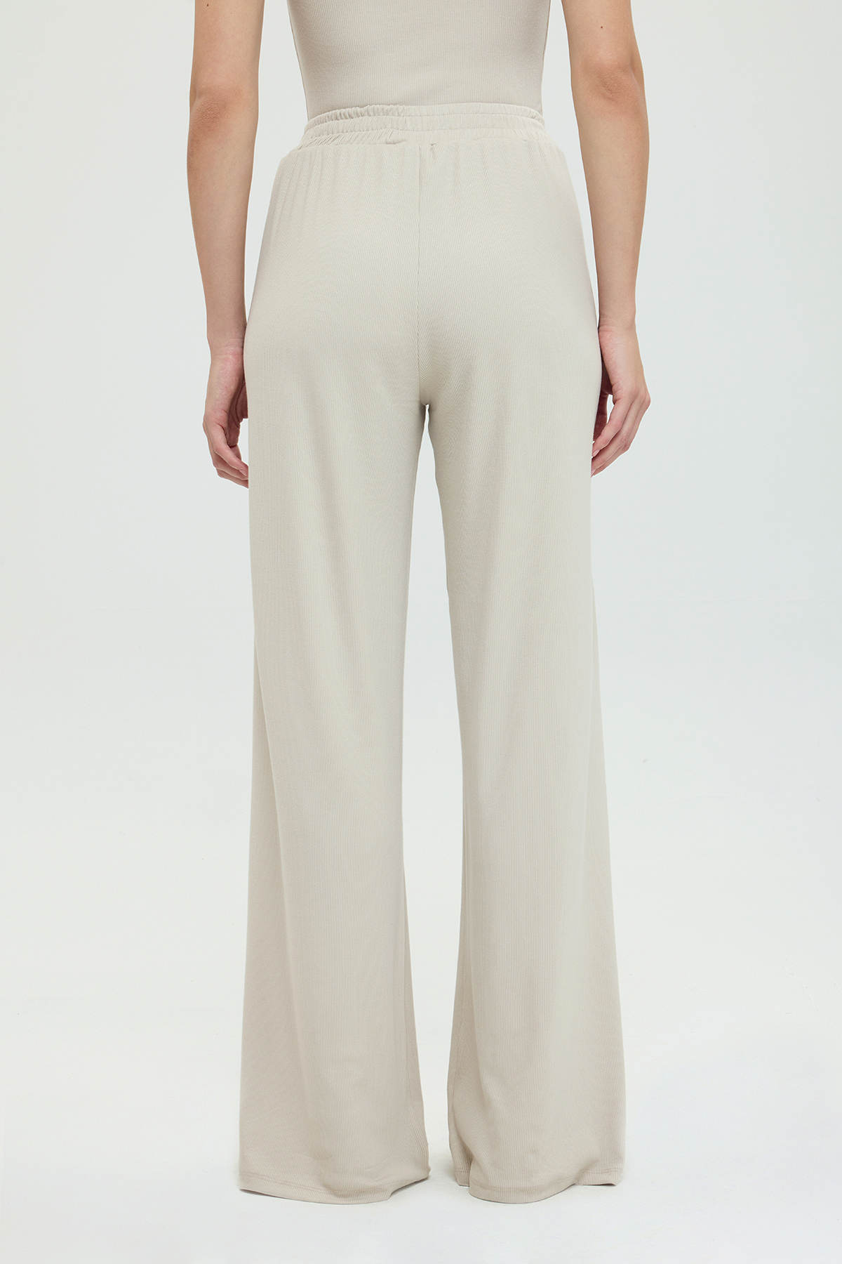SHEISMONO Soft Rib Düz Kesim Bol Pantolon Bej görsel 6