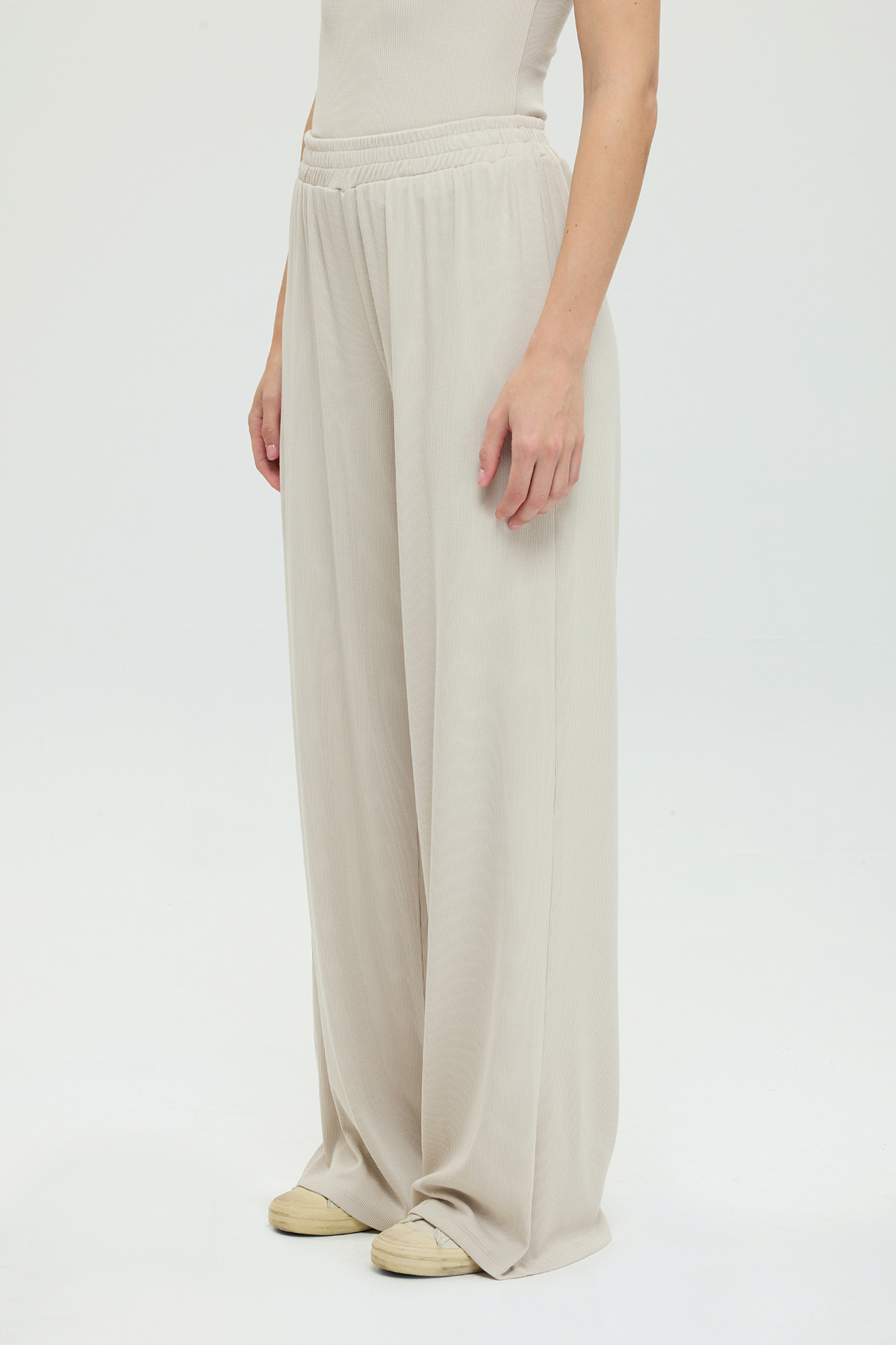 SHEISMONO Soft Rib Düz Kesim Bol Pantolon Bej görsel 4