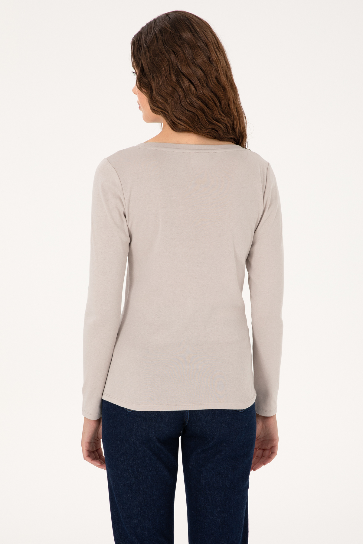 U.S. Polo Assn.  Kadın Taş Slim Bisiklet Yaka Basic Sweatshırt 50315419-VR049 - Görsel 5