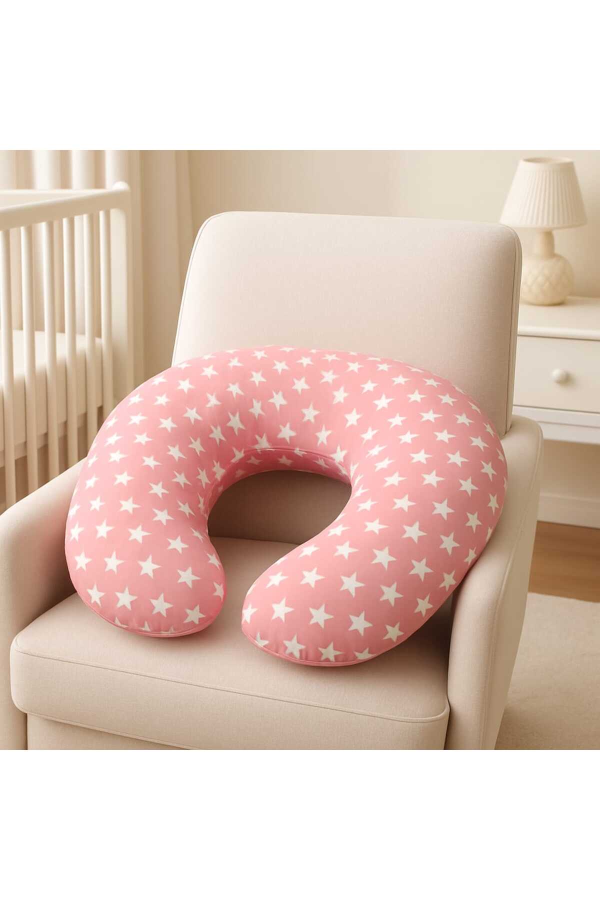 UMEL HOME Emzirme Yastığı / Bebek Destek Minderi, Hamile Yastığı, Pamuklu Kumaş Yıldız Desen PEMBE fotoğrafı 2 (önizleme)