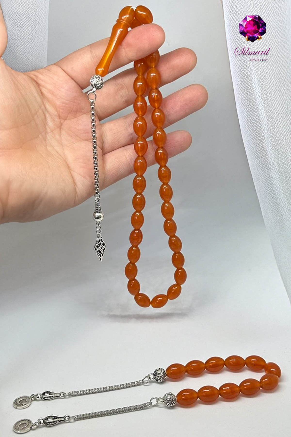 Şık Turuncu Kehribar Tesbih Seti – Tespih ve Zaza Set - Erkek Hediyelik — Silmaril Store (7)