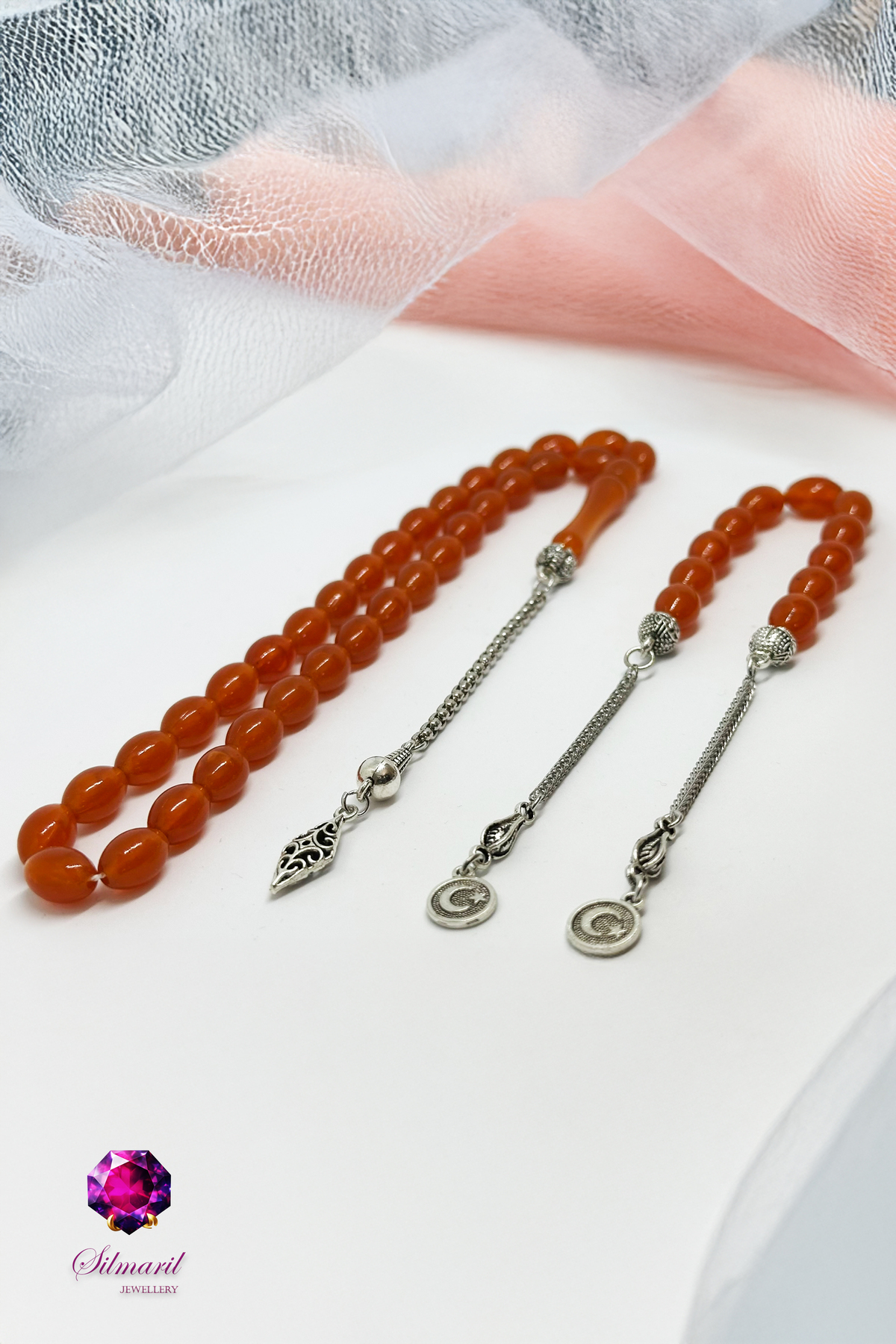 Şık Turuncu Kehribar Tesbih Seti – Tespih ve Zaza Set - Erkek Hediyelik — Silmaril Store (2)