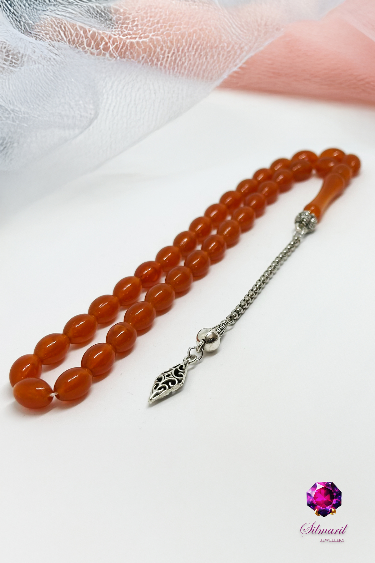 Şık Turuncu Kehribar Tesbih Seti – Tespih ve Zaza Set - Erkek Hediyelik — Silmaril Store (2)