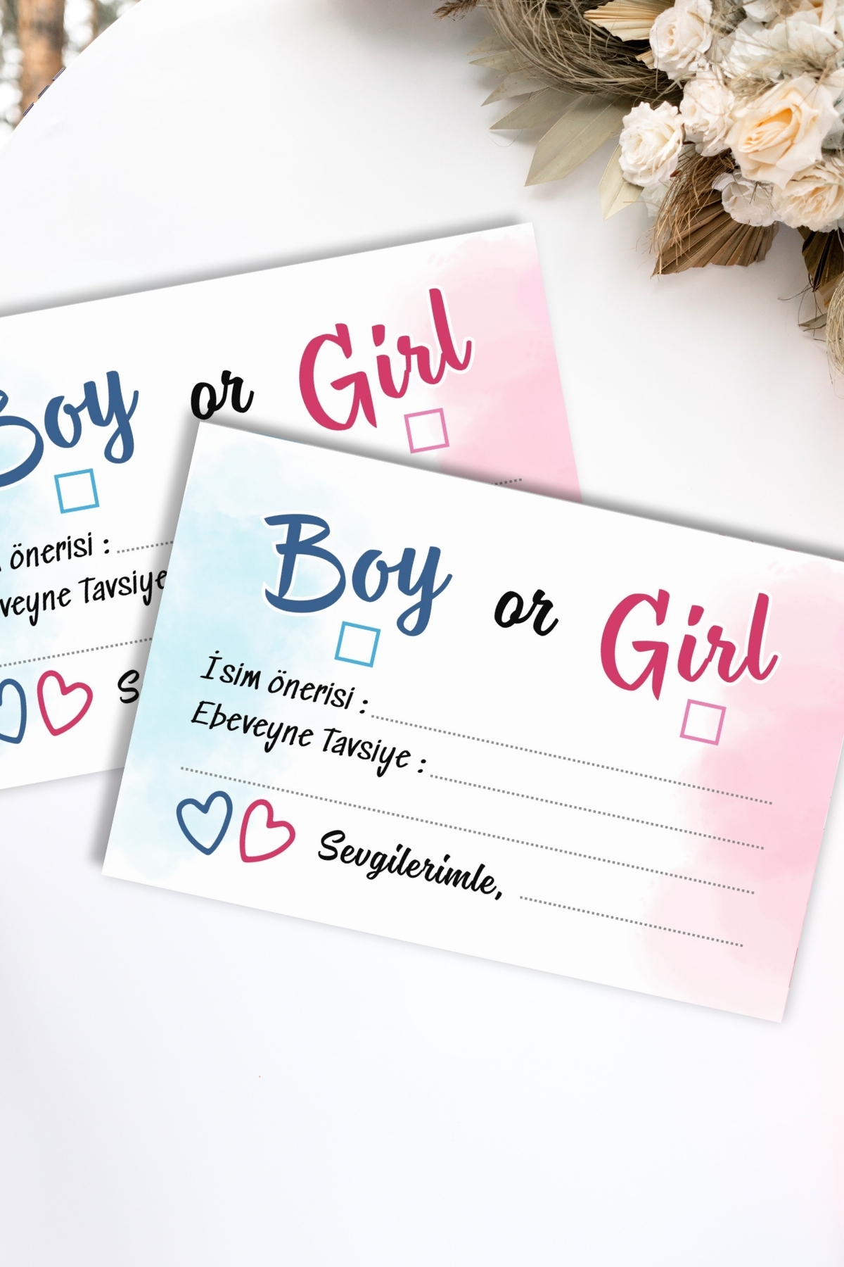 Metranya Cinsiyet Belirleme Partisi Oyun Kartları Seti Baby Shower Kız mı Erkek mi Bebek Dilek Hatıra Anı fotoğrafı 3 (önizleme)