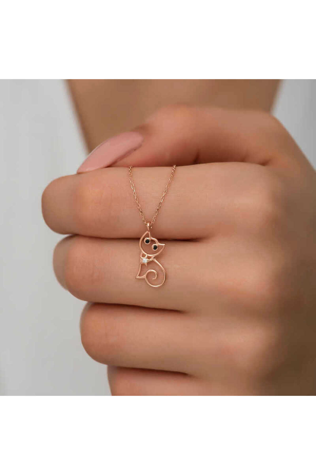 noip 925 Ayar Gümüş Rose Kedi Kadın Gümüş Kolye T7076 (687687)