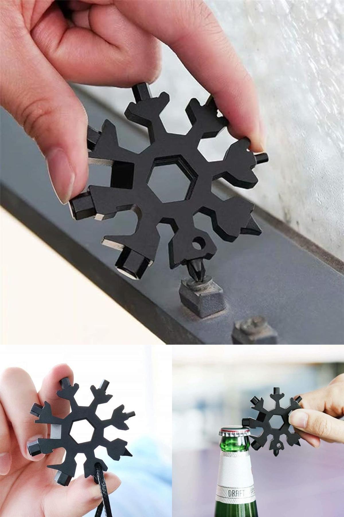 Yu Su Tools 18 Fonksiyonlu Kar Tanesi Çok Amaçlı Anahtarlık – Paslanmaz Çelik, Tornavida, Şişe ve Kutu Açacağı