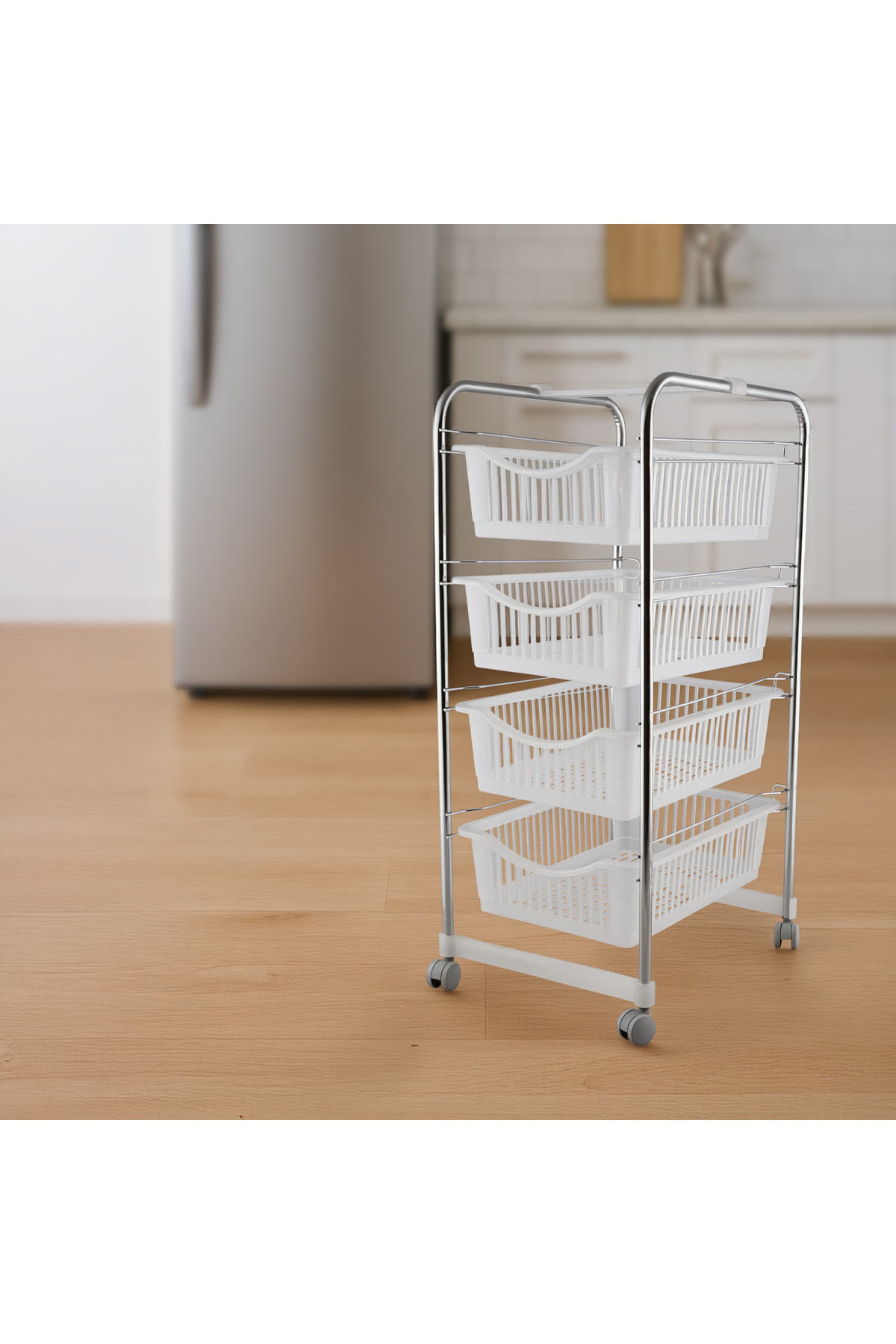 Kiwa Metal 4 Kat Sebzelik Demonte Sebzelik Mutfak Düzenleyici Beyaz