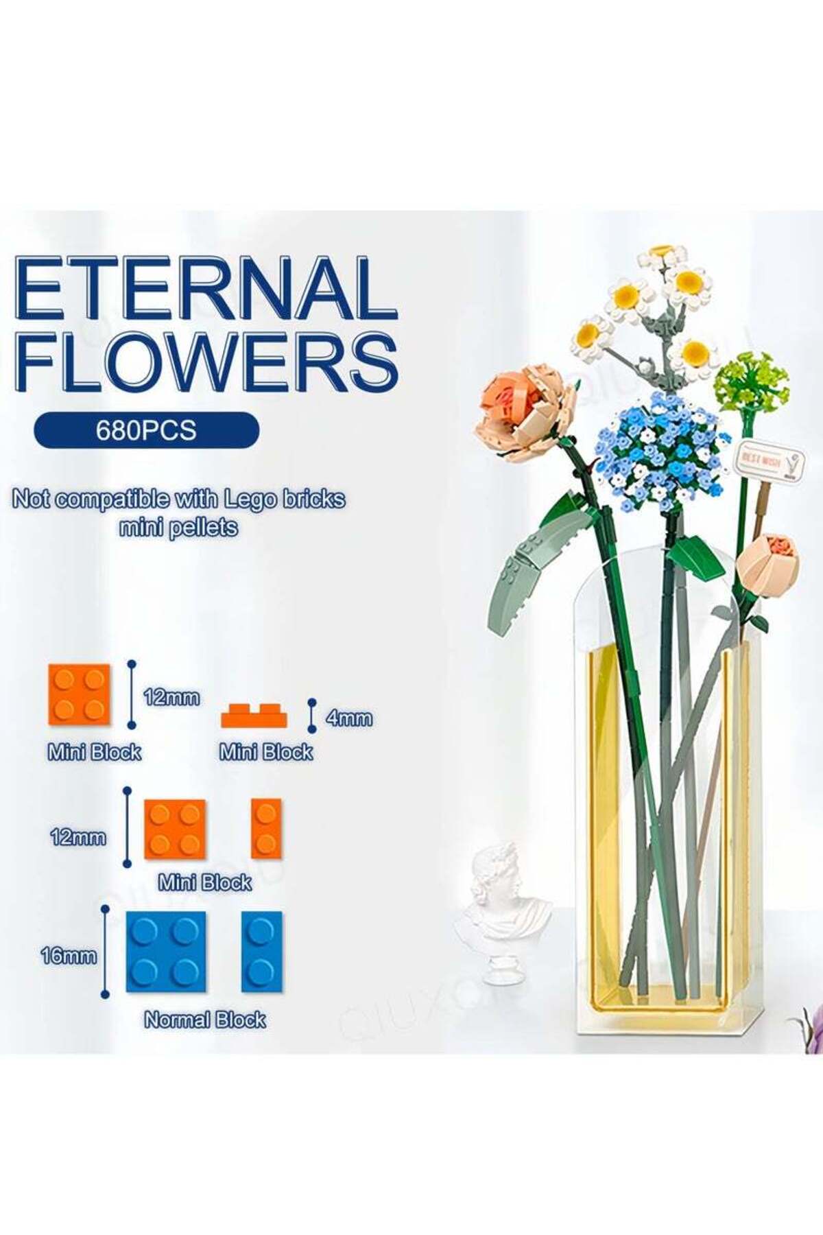 مجموعه ساخت گلچین گلکاری مینیبریکس، ۶۸۰ عدد گل مصنوعی، مجموعه DIY برای تزئین