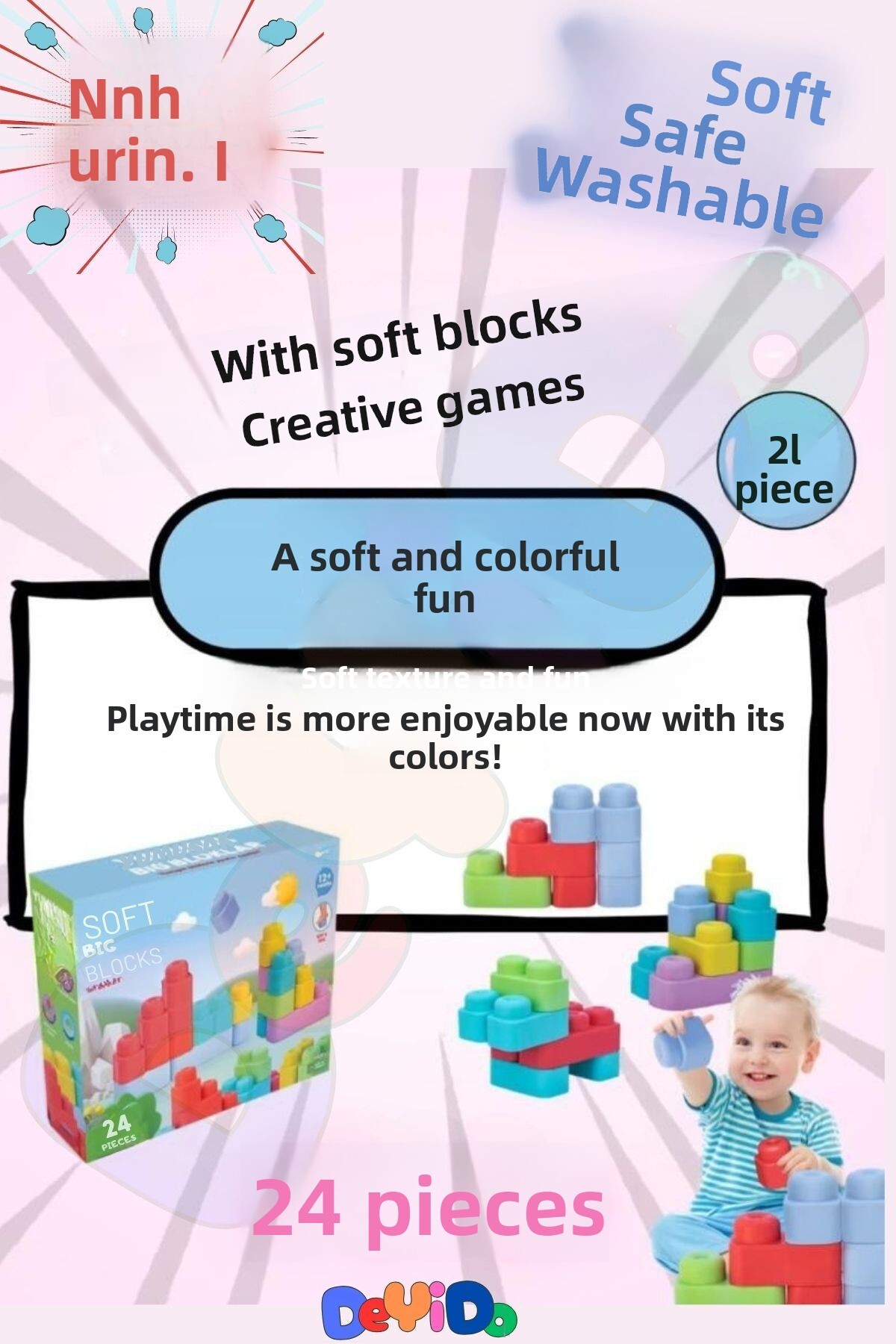 ست بلوکهای نرم بزرگ | اسباببازی آموزشی و سرگرمکننده ۲۴ تکه برای نوزادان