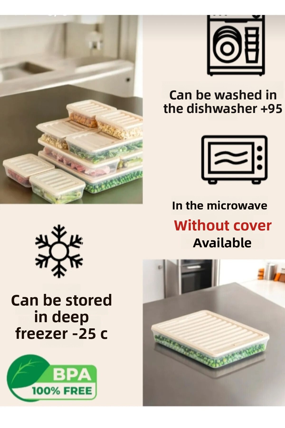 VİZYON-Refrigerator Organizer with Horizontal Cover Freezer Organizer Storage Container 2