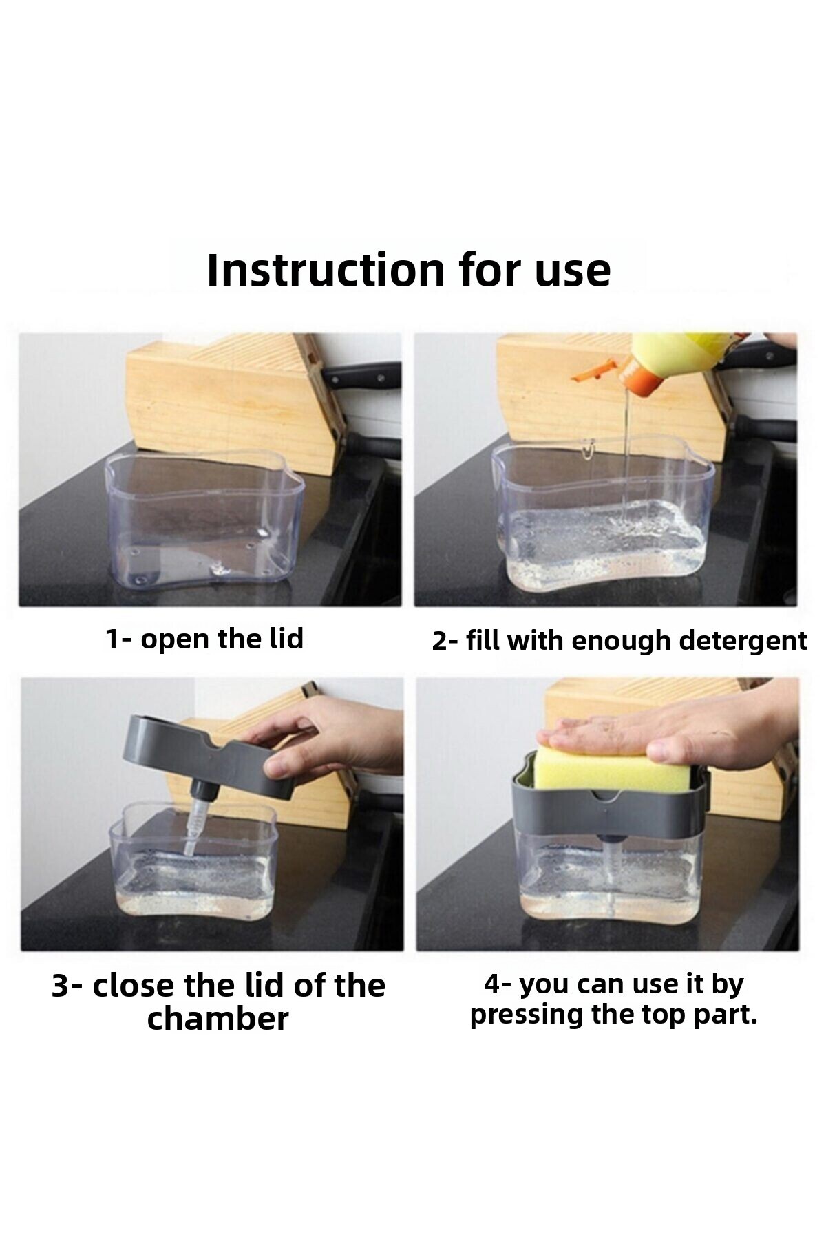 rennway-Practical Liquid Soap Dispenser Pump and Dishwashing Sponge Container with Buffer Two in One Press 6