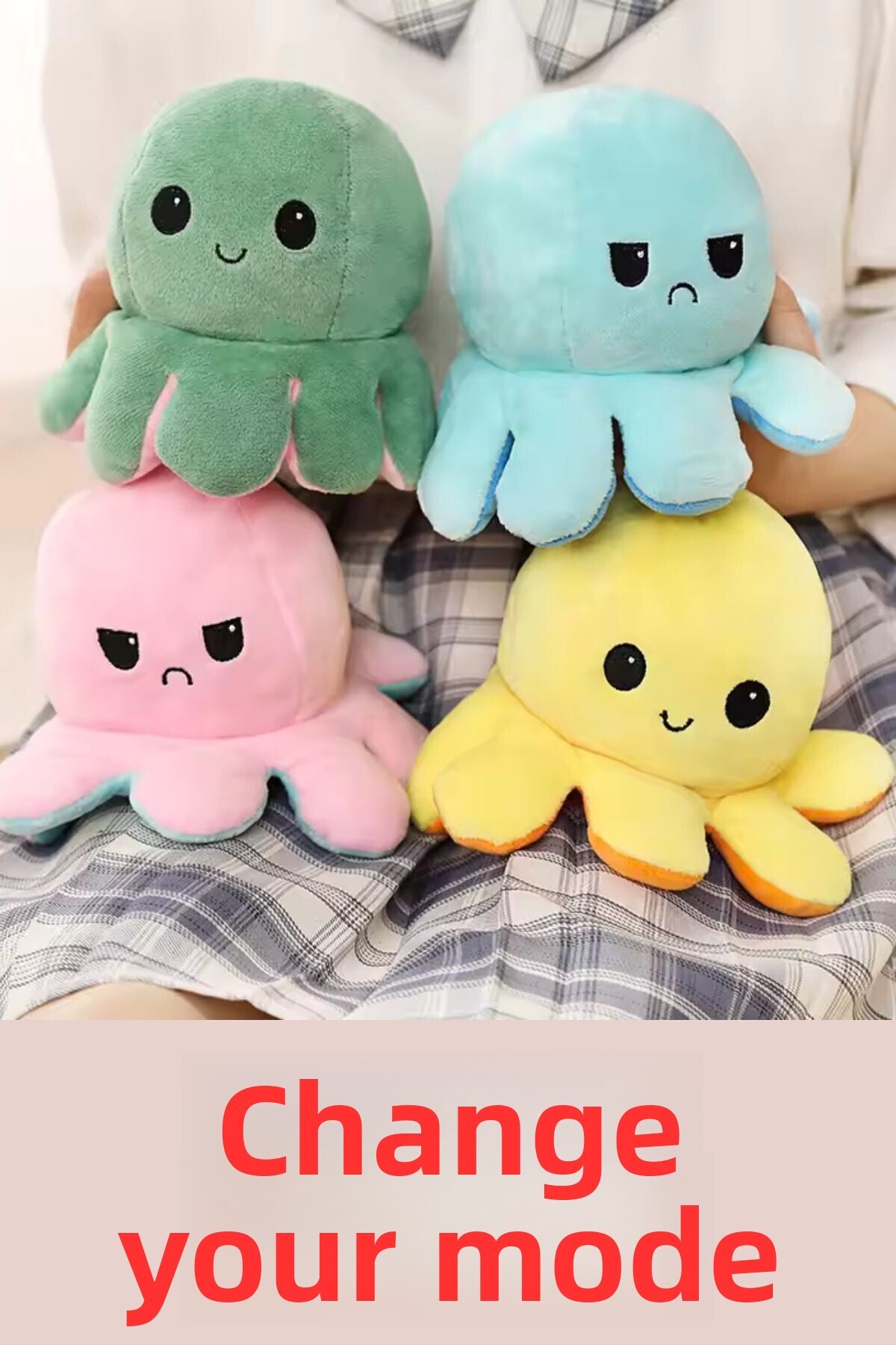 İXOMAN-Mod Changing Octopus Double-Sided Mood Happy Angry Toy Bipolar Plush Octopus 1