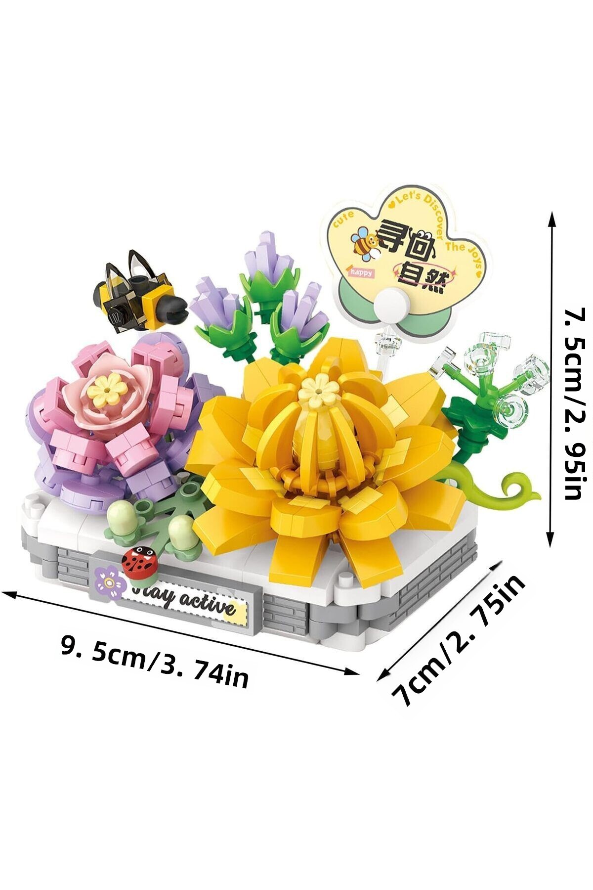 گلهای میکرو بلاک در گلدان، مجموعه ۳۹۰ تکه بلوکهای ساختنی – ست گلدان تزئینی گلدار مینیاتوری