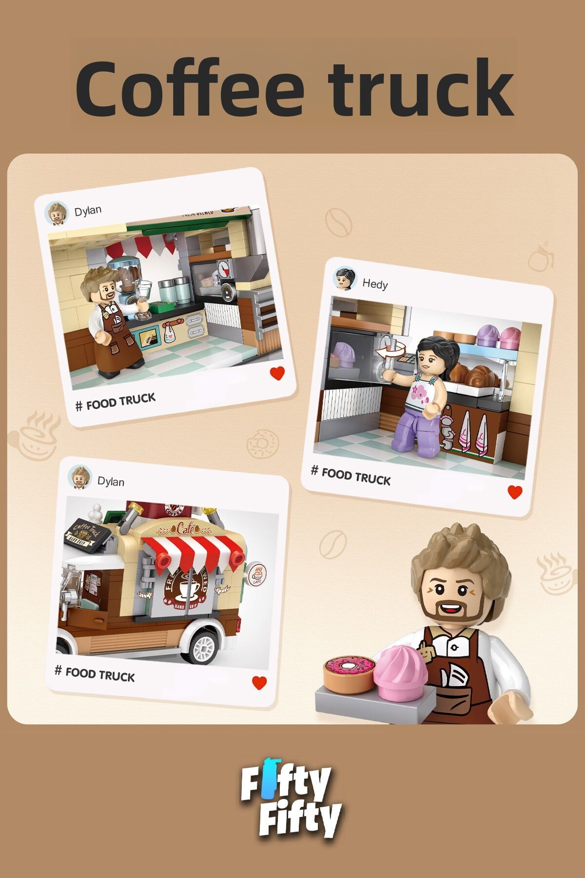 Loz کامیون غذای مینی بلاک/کامیون قهوه – Lz1740، ست ساختنی اسباببازی ۴۴۴ قطعهای