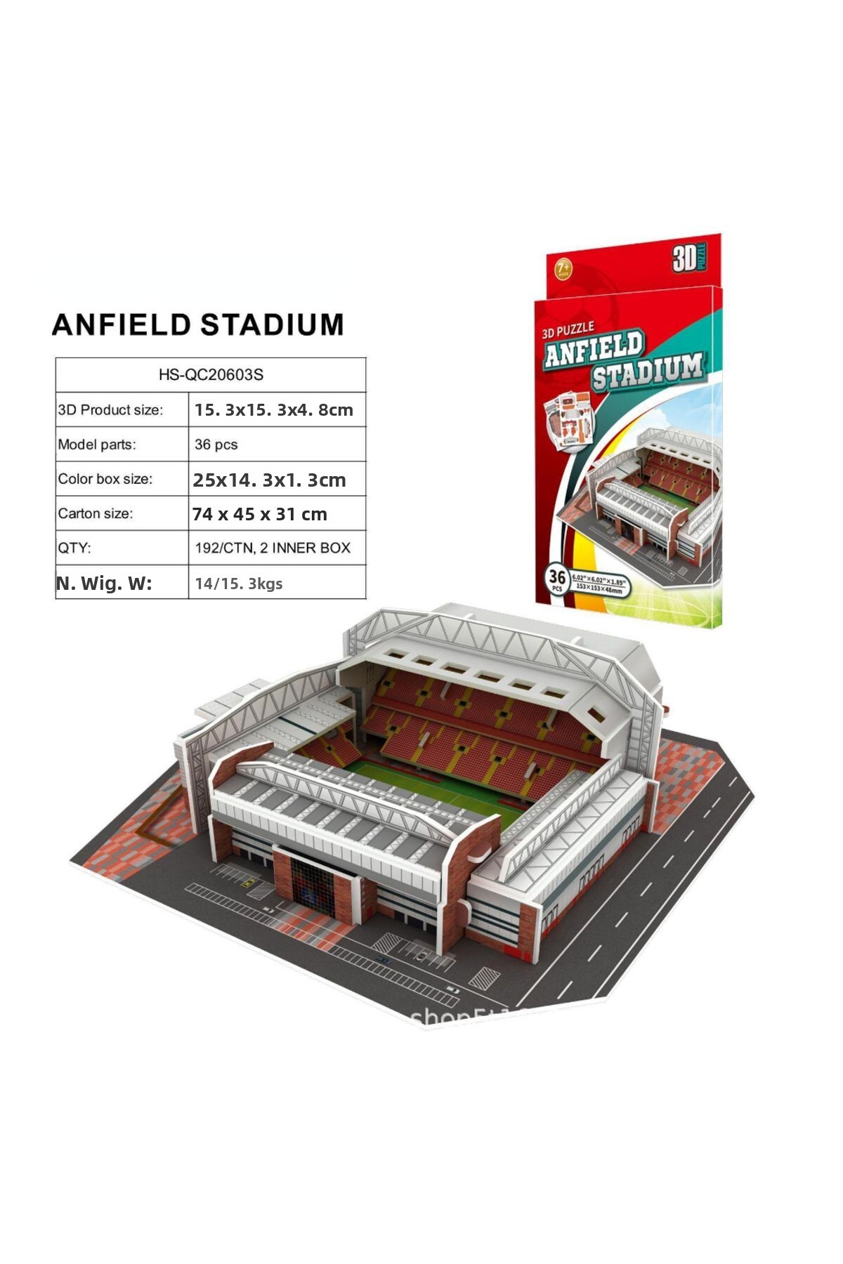 پازل کاغذی سهبعدی زمین فوتبال QC20603S، مدل ساختوساز استادیوم، هدیهای بینقص برای لیورپول