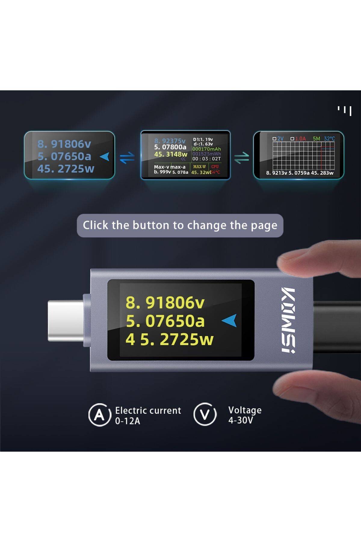 JUANJUAN-KWS-2303C DC 4-30V 0-12A Multi-function Digital Display DC Voltage Ammeter Power Meter 16 in 1 Ty... 3