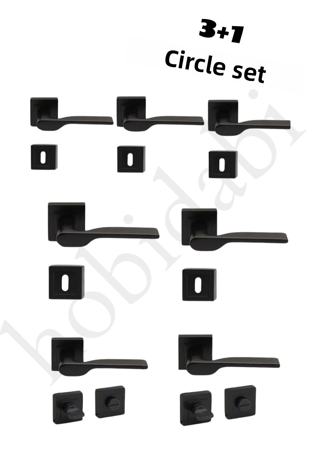 HOBİDABİ-Σετ λαβής πόρτας Black Zenit Design - Eda Square Rosette Series - 3 1 Σετ (5 ΔΩΜΑΤΙΟ 2 WC) Λαβή πόρτας 1
