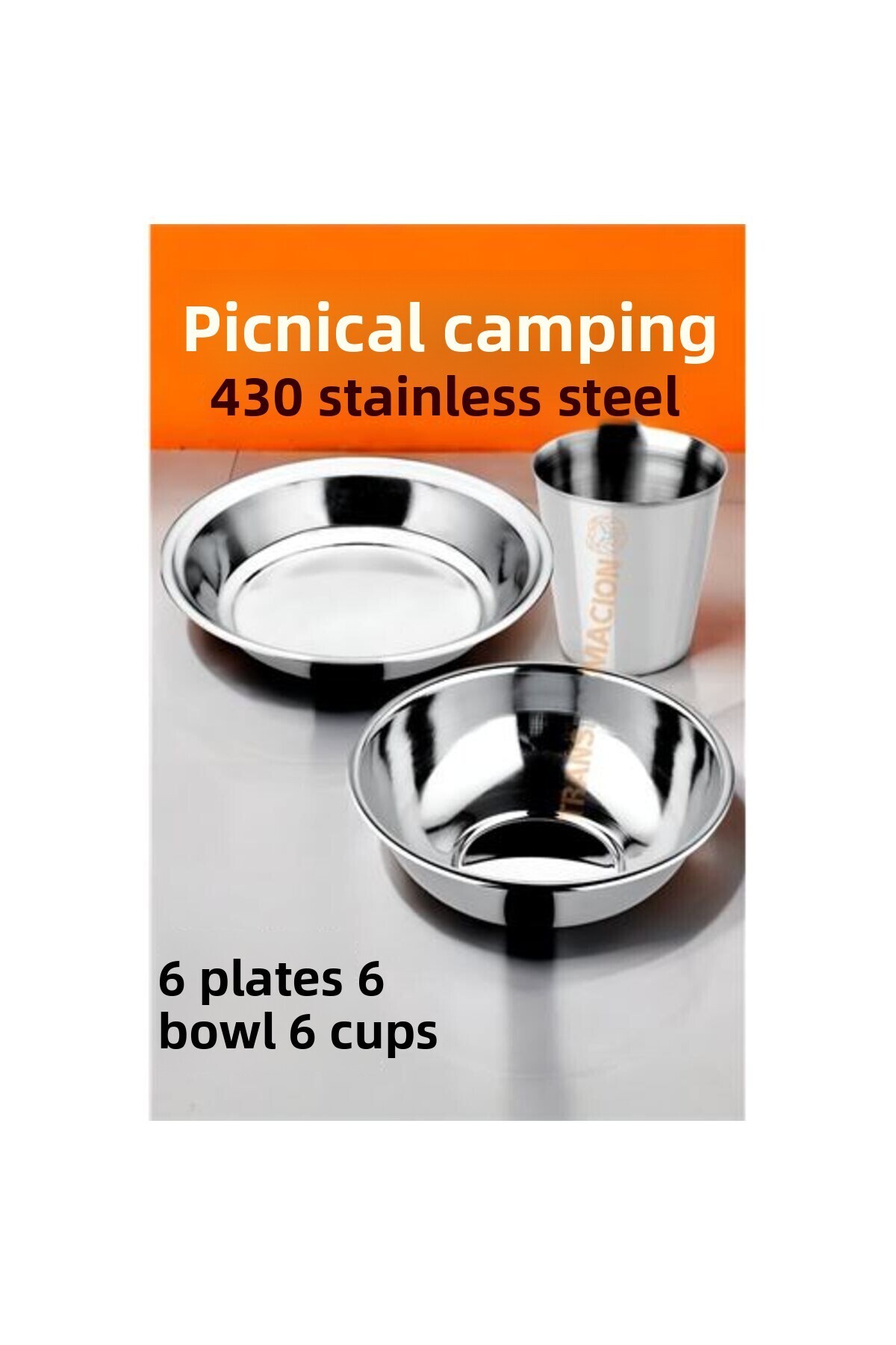 ModaCar-Hvt ®   Stainless Steel Plate Bowl Cup Set Camping Picnic Set 18Pcs 1