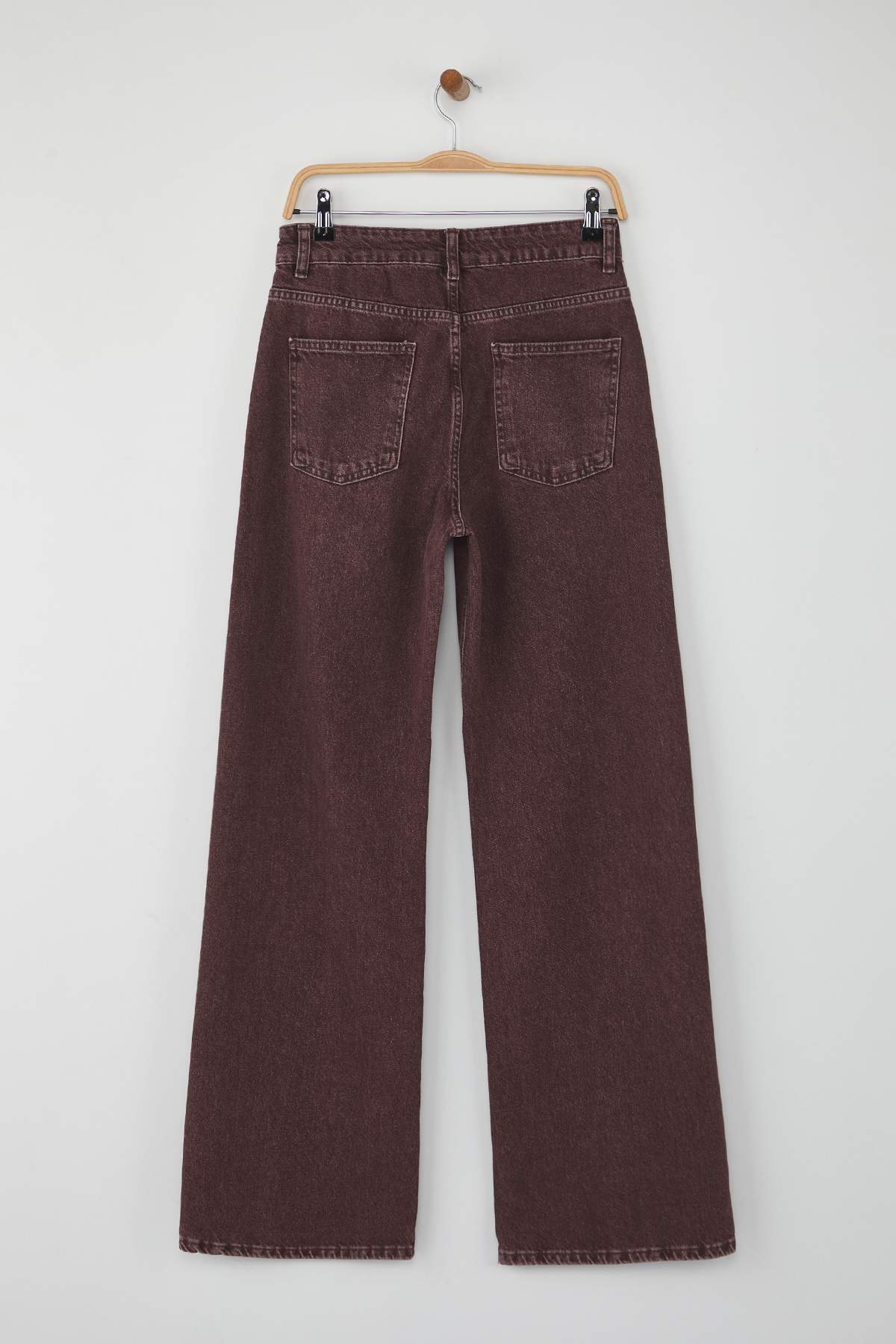 Trendyolmilla  Bordo Yüksek Bel Vintage Yıkama Özel Renk Denim Wide Leg/Geniş Paça Jeans TWOAW26JE00110 - Görsel 6