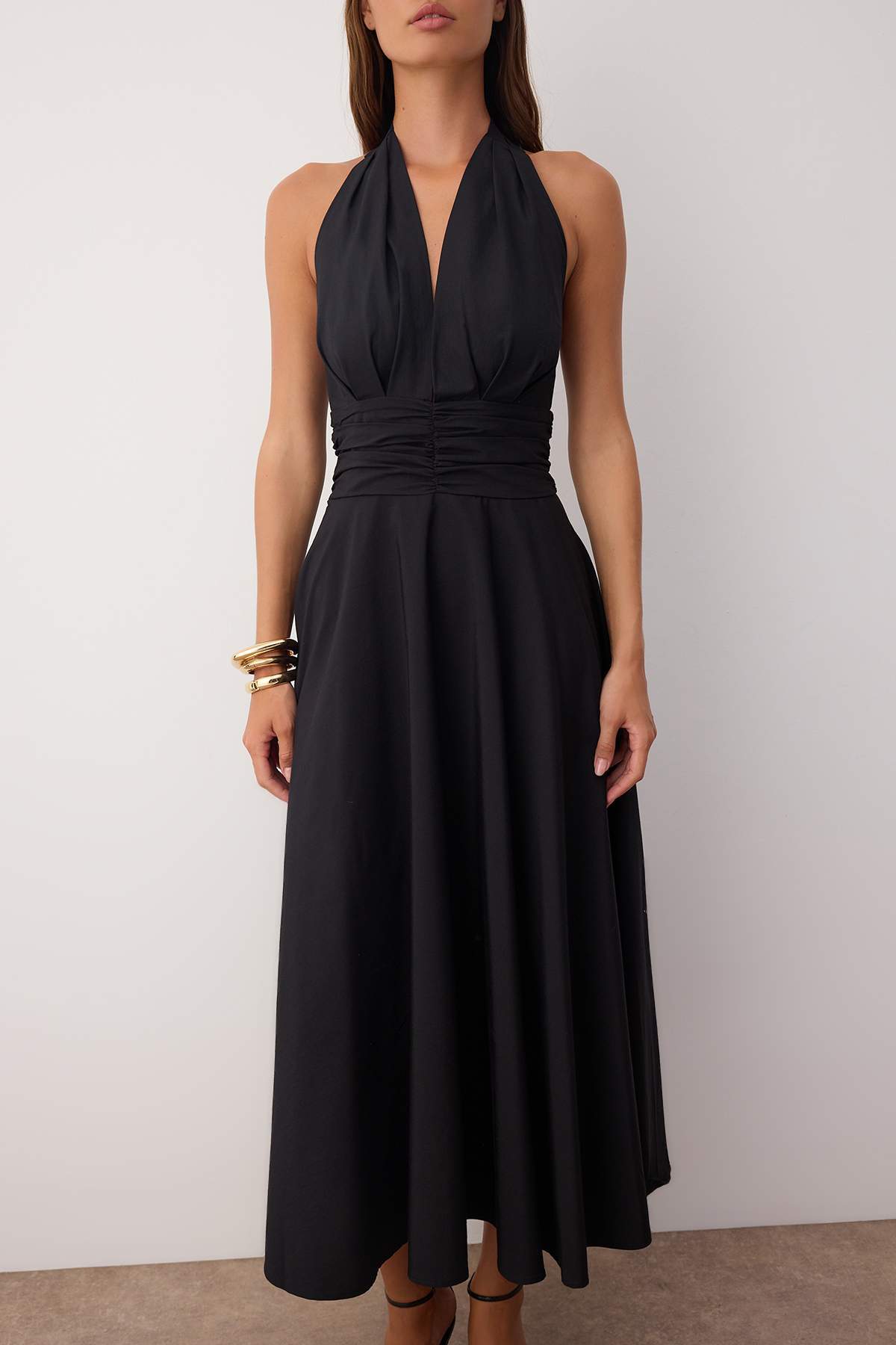 Trendyolmilla  Siyah Dekolteli Boyundan Bağlamalı Poplin Astarlı Dokuma Elbise TWOSS25EL00890 - Görsel 3