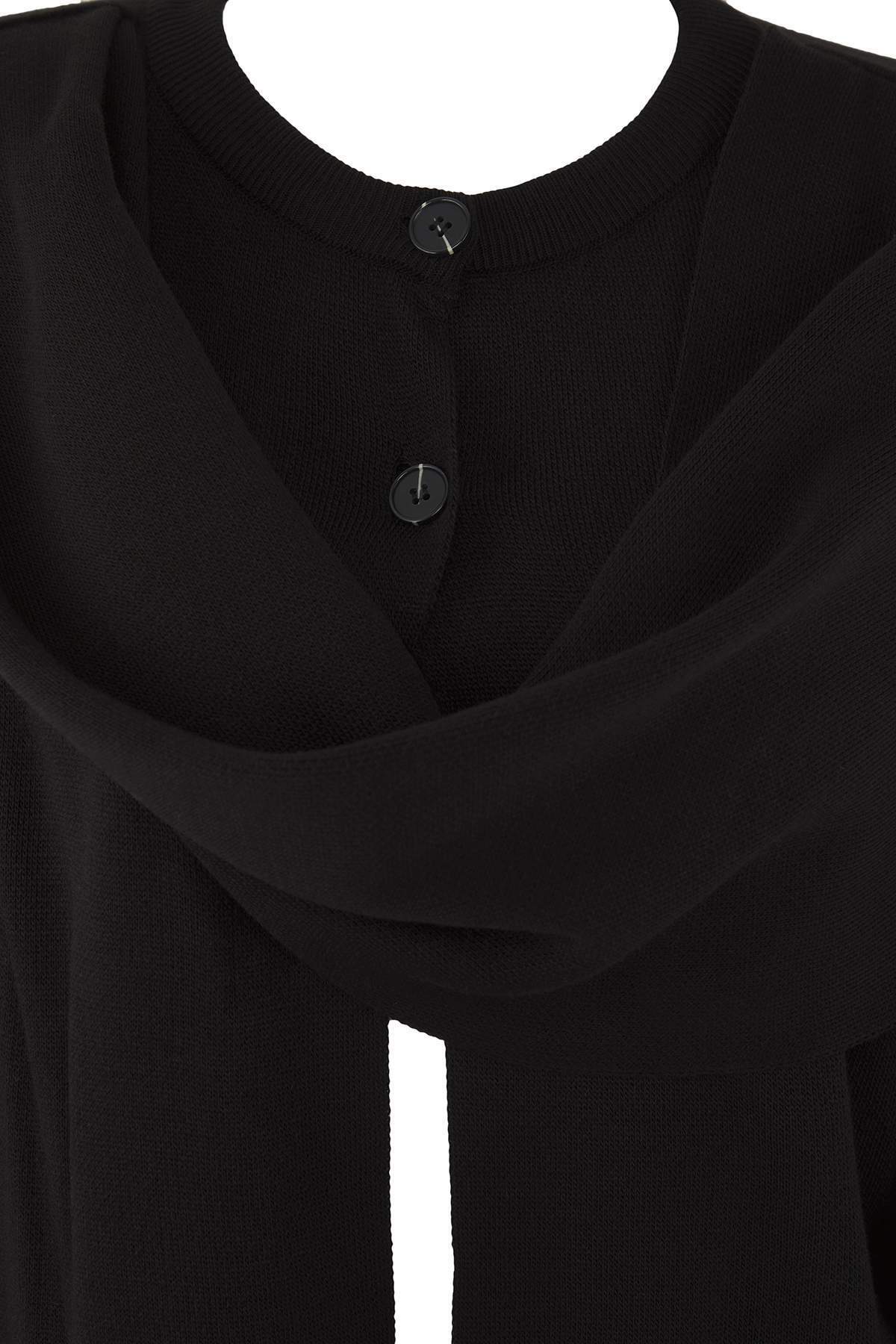 Trendyolmilla  Vücut Seçmeyen Siyah Süper Oversize/Geniş Kalıp Şal Detaylı Triko Panço TWOAW26KZ00160 - Görsel 7