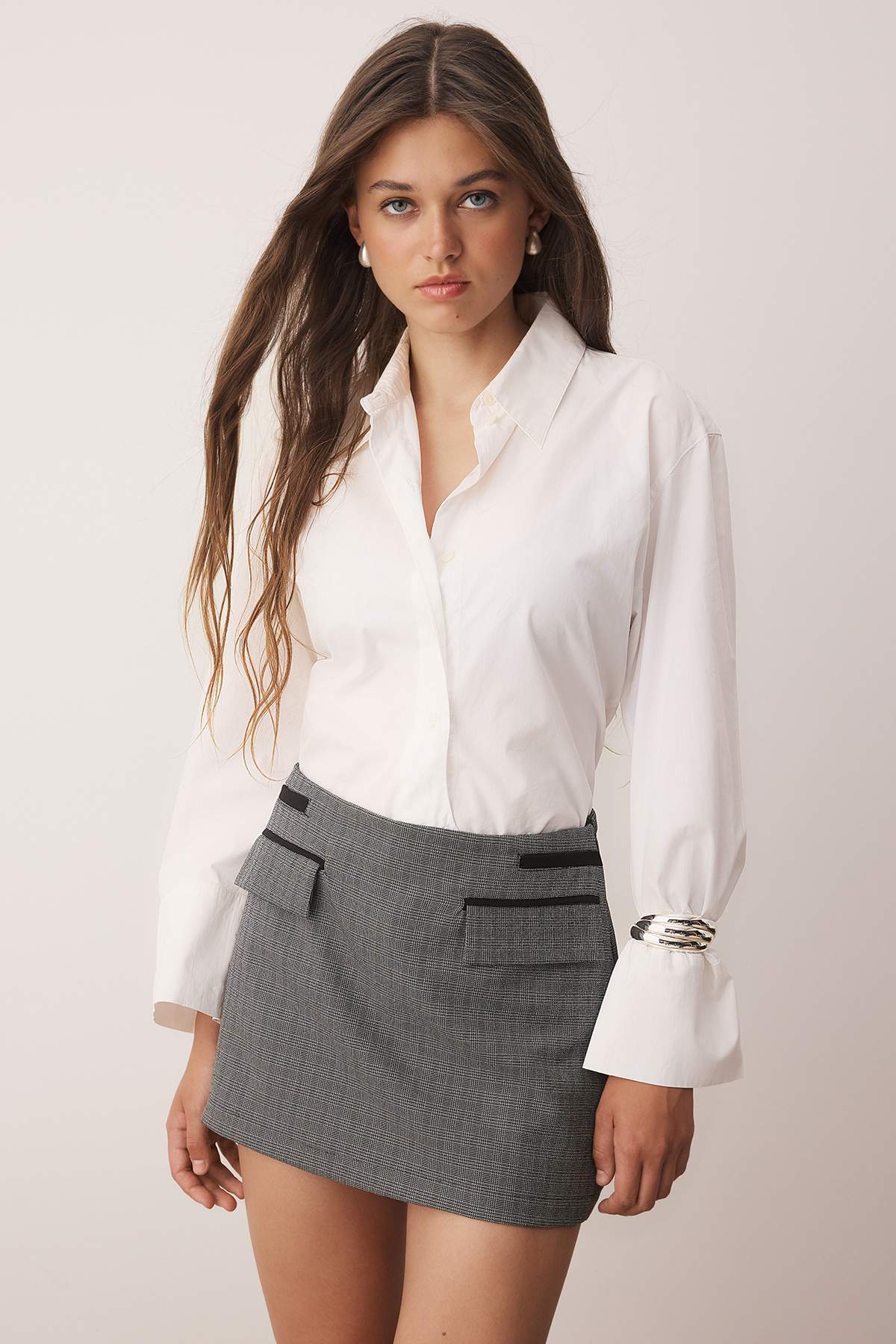 Trendyolmilla  Antrasit Ekoseli Mini Cep Detaylı Etek Görünümlü Şort & Bermuda TWOAW26SR00025