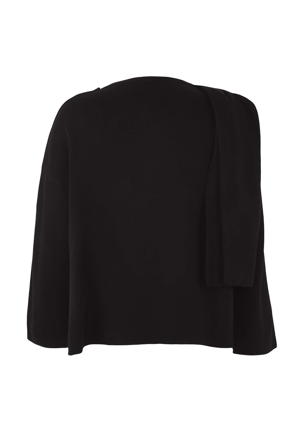 Trendyolmilla  Vücut Seçmeyen Siyah Süper Oversize/Geniş Kalıp Şal Detaylı Triko Panço TWOAW26KZ00160 - Görsel 8