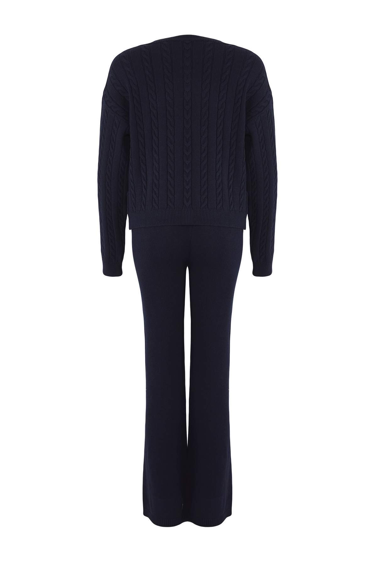 Trendyolmilla  Lacivert Yumuşak Dokulu Saç Örgülü-Düz Triko Alt - Üst Takım TWOAW26AU00009 - Görsel 7