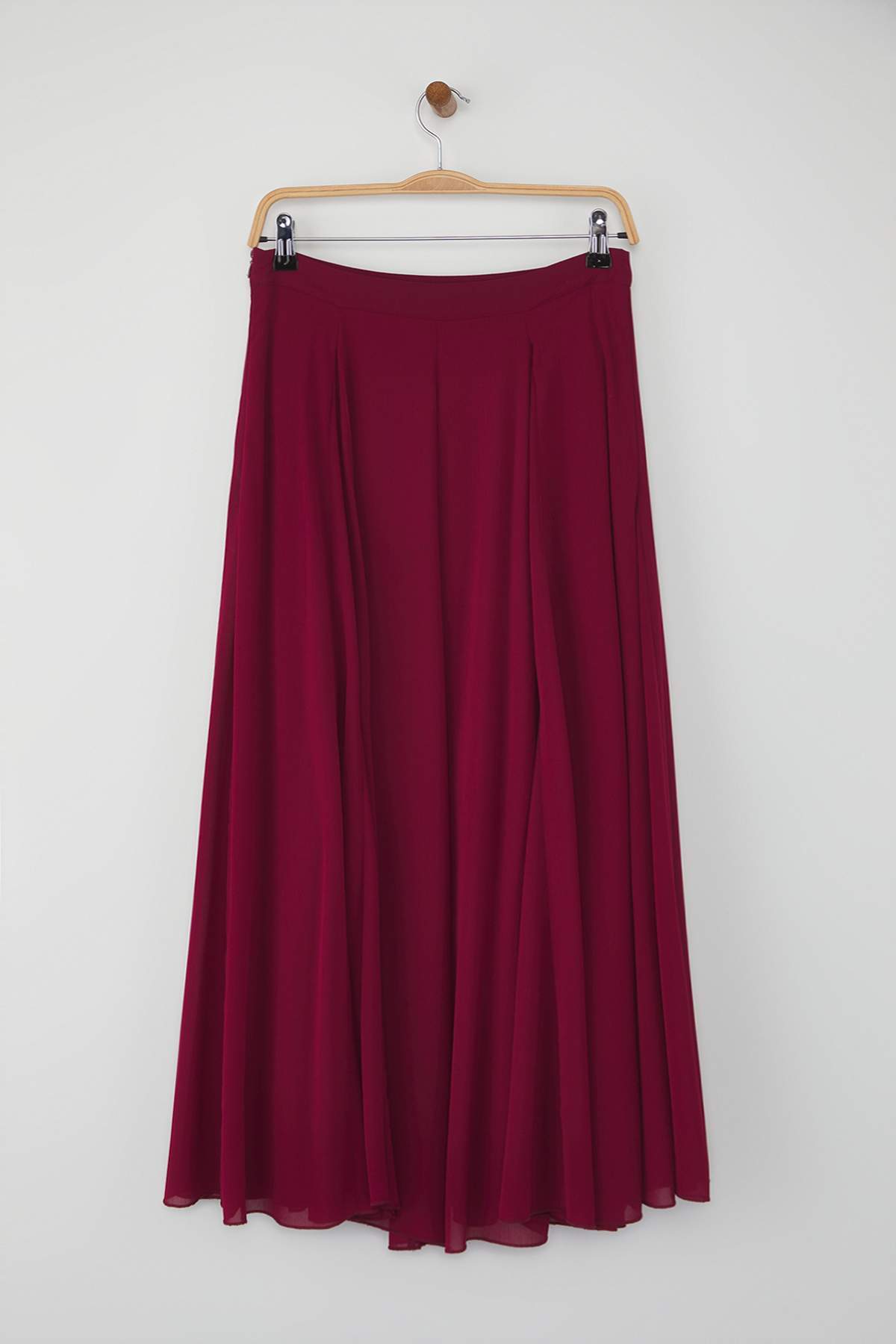 Trendyolmilla  Koyu Bordo Godeli Astarlı Dokuma Etek TCTAW26EE00000 - Görsel 6