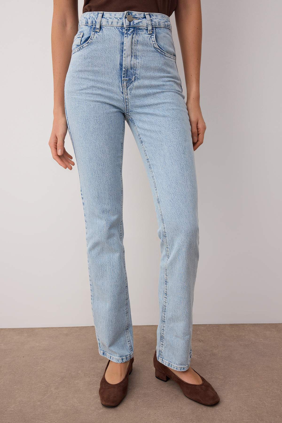 Trendyolmilla  Açık Mavi Yüksek Bel Straight Düz Kesim Comfort Jeans TWOAW26JE00184 - Görsel 3