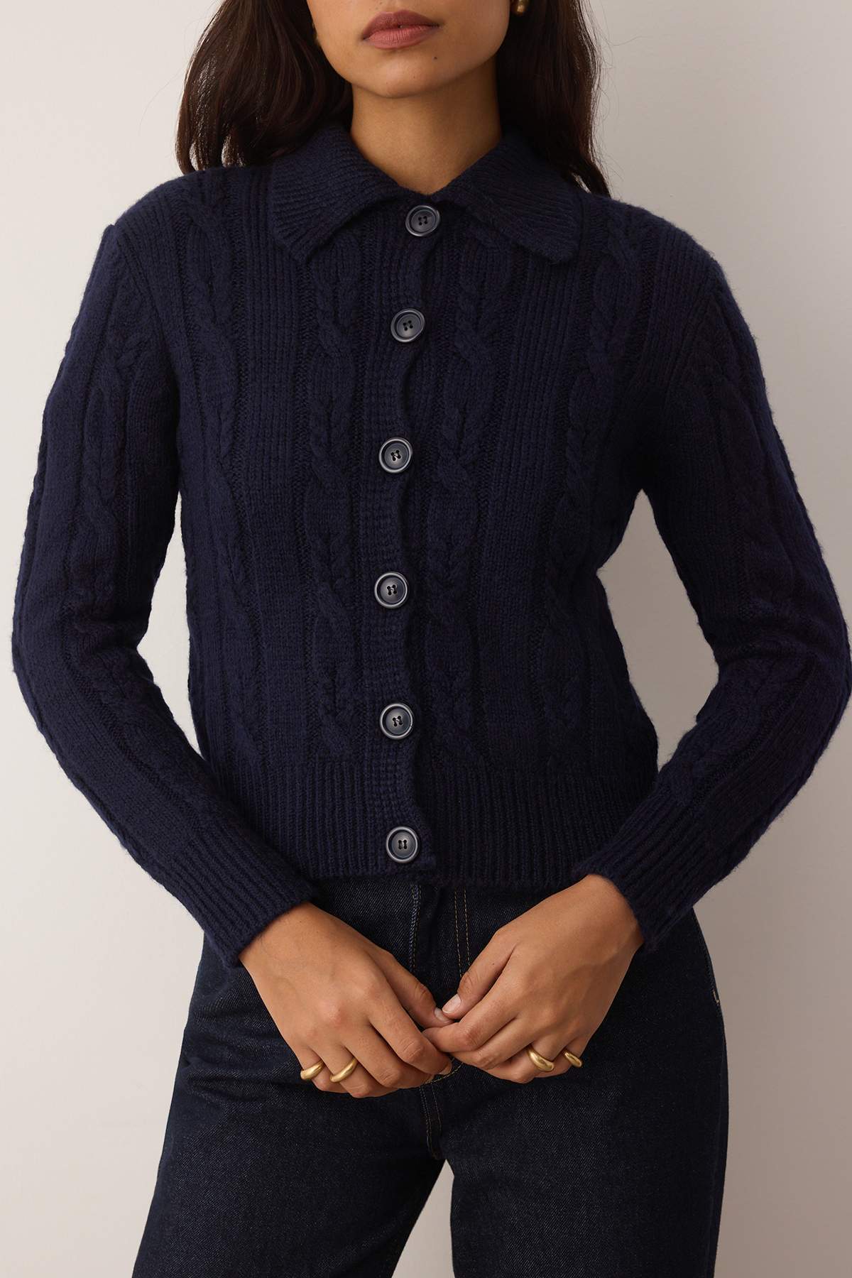 Trendyolmilla  Lacivert Saç Örgülü Yumuşak Dokulu Triko Hırka TWOAW26HI00230 - Görsel 3