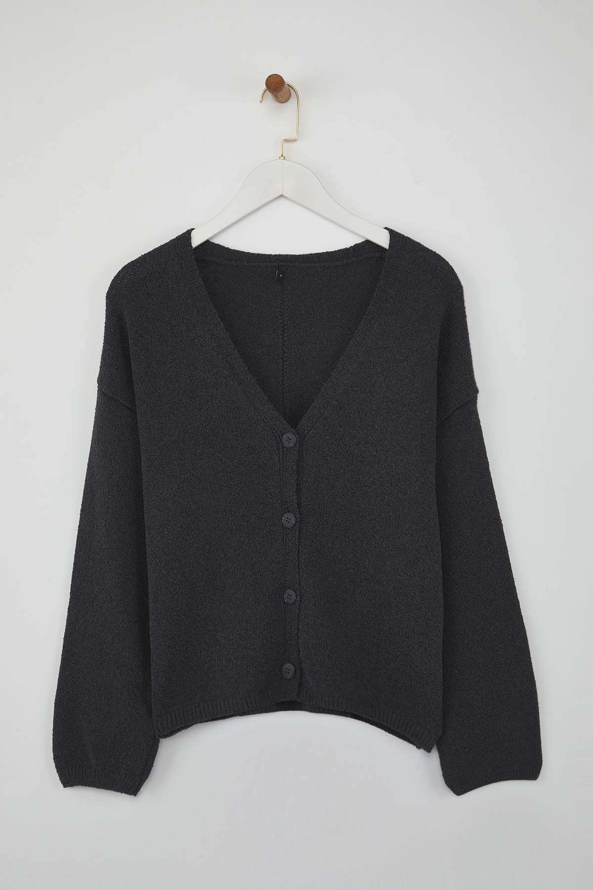 Trendyolmilla  More Sustainable Antrasit Pamuk Karışımlı Kalıp Triko Hırka TWOAW26HI00107 - Görsel 5