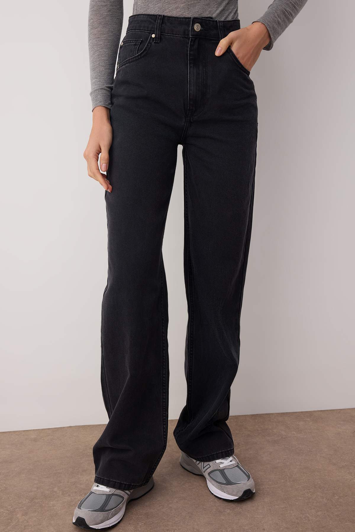 Trendyolmilla  Siyah Yüksek Bel Wide Leg Jeans TWOSS25JE00278 - Görsel 3