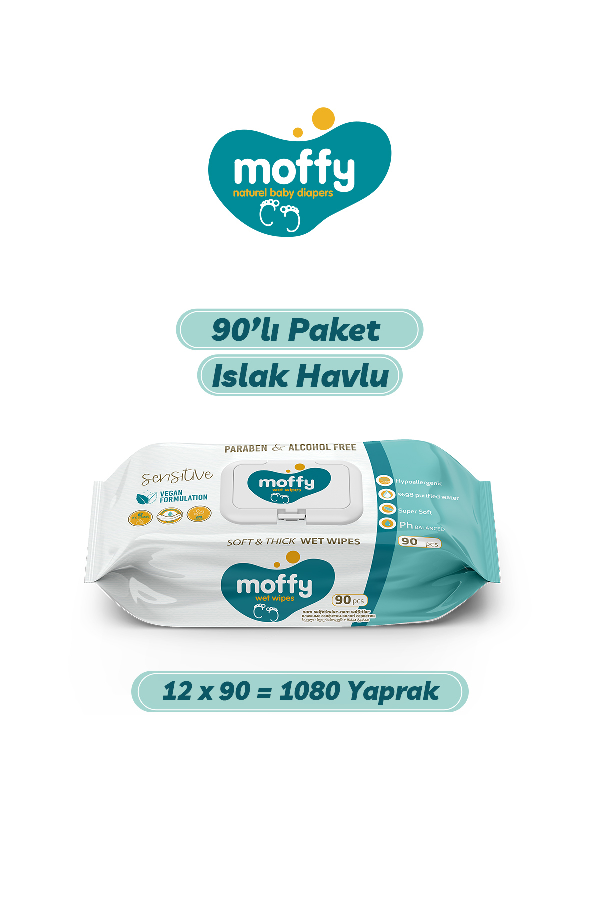 Moffy Islak Mendil (90 x 12) 1080 Yaprak - Fiyatı, Yorumları