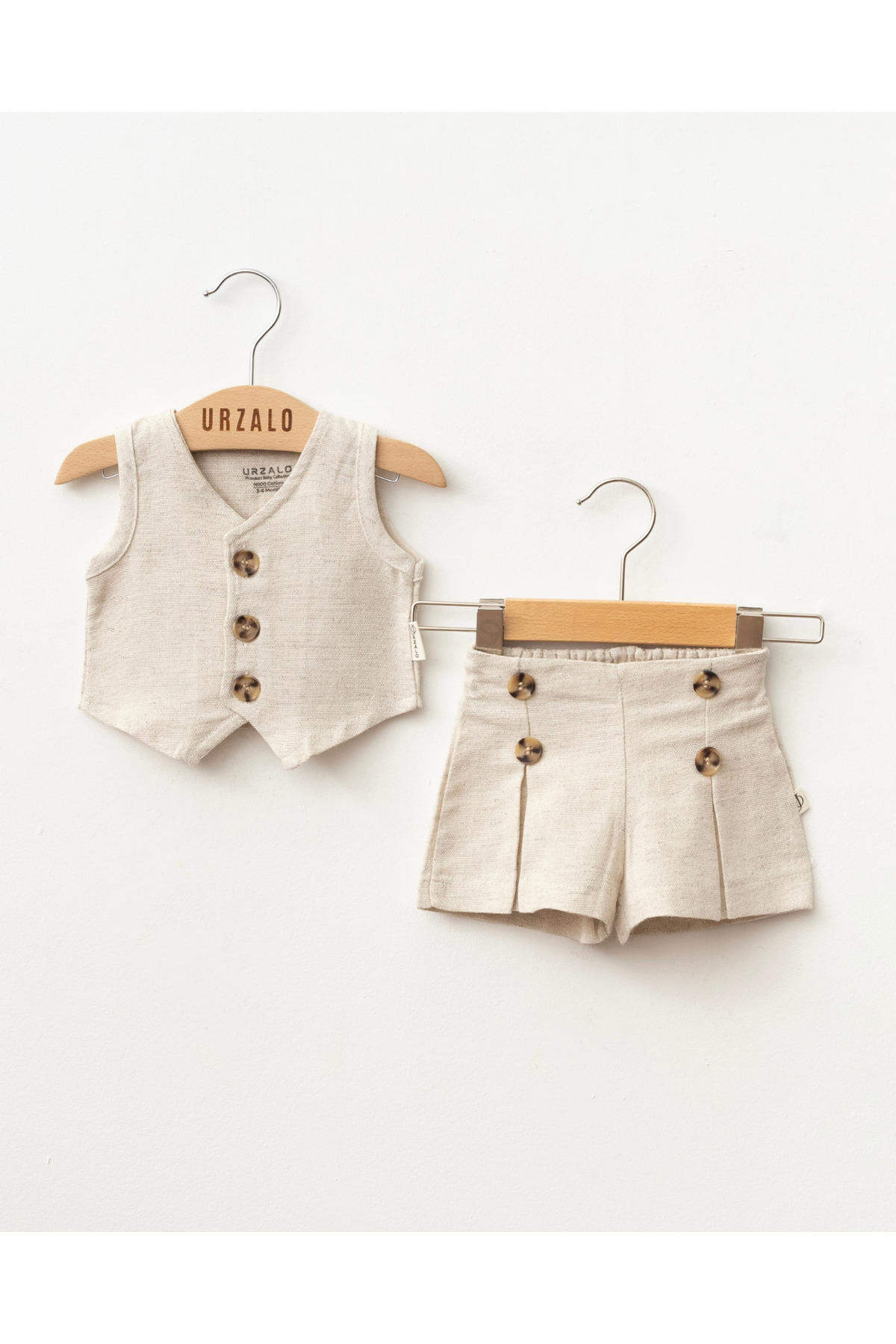 Jammybaby Lavem %100 Ham Keten Yelek / Şort Kız Bebek Takım-NATURAL fotoğrafı 2 (önizleme)