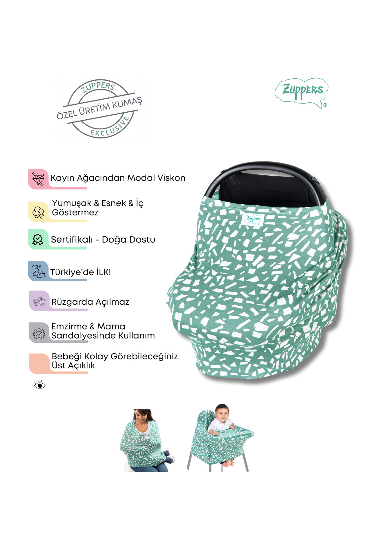 Zuppers Fonksiyonel Puset Ve Emzirme Örtüsü - Nil - Kese Çanta Hediyeli fotoğrafı 3 (önizleme)