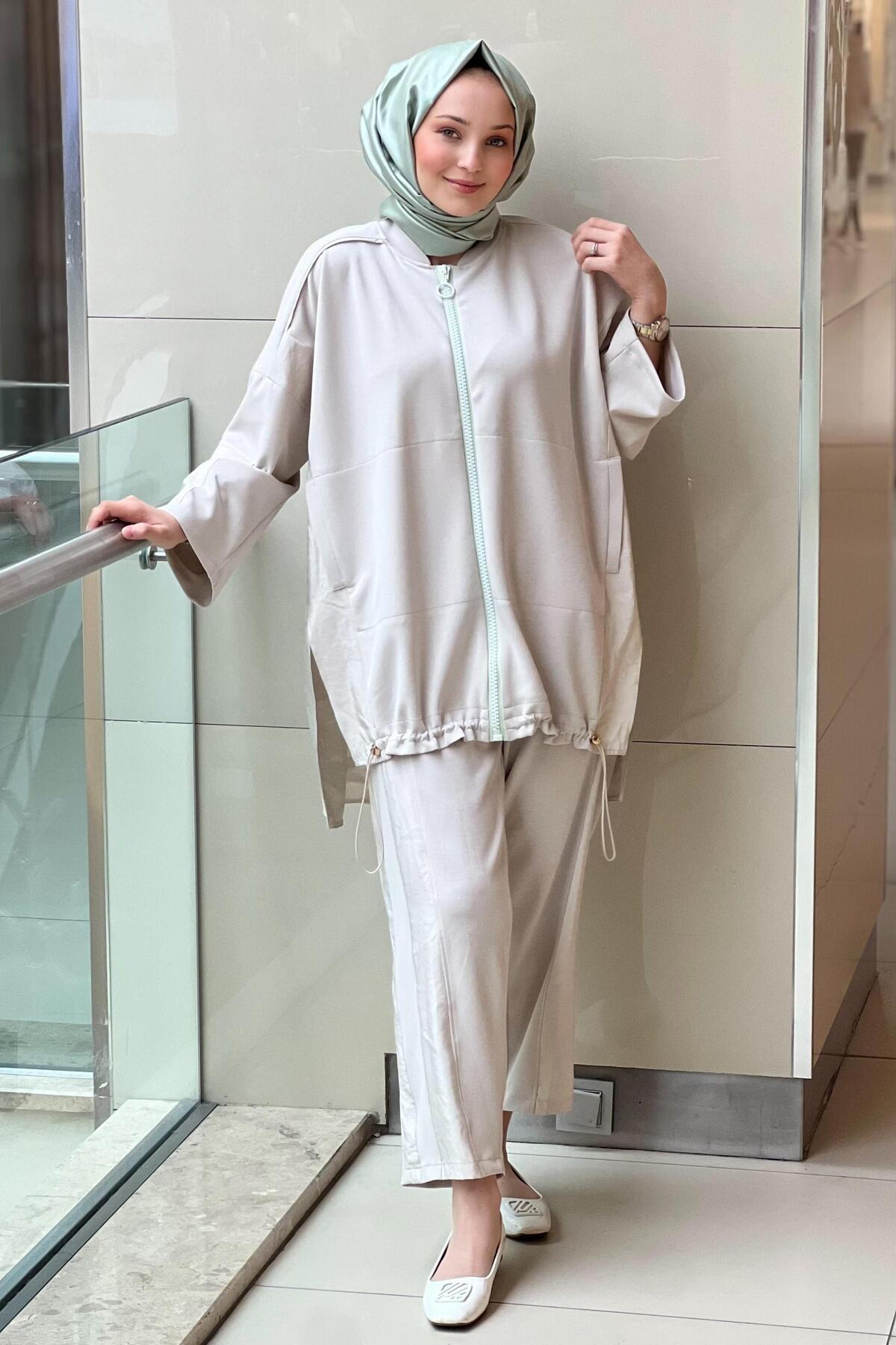 Ghisa-Two Piece Fabric Waist Stopper Pants Suit 1