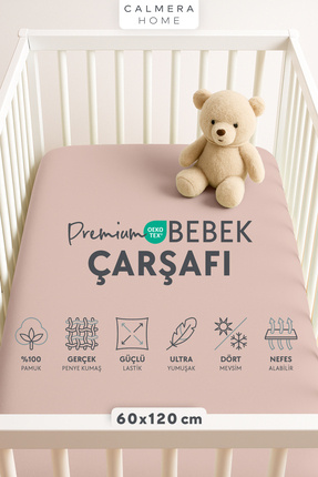 Calmera %100 Pamuk Penye Lastikli Bebek Çarşafı | 60 x 120 cm | Park Yatak - ...